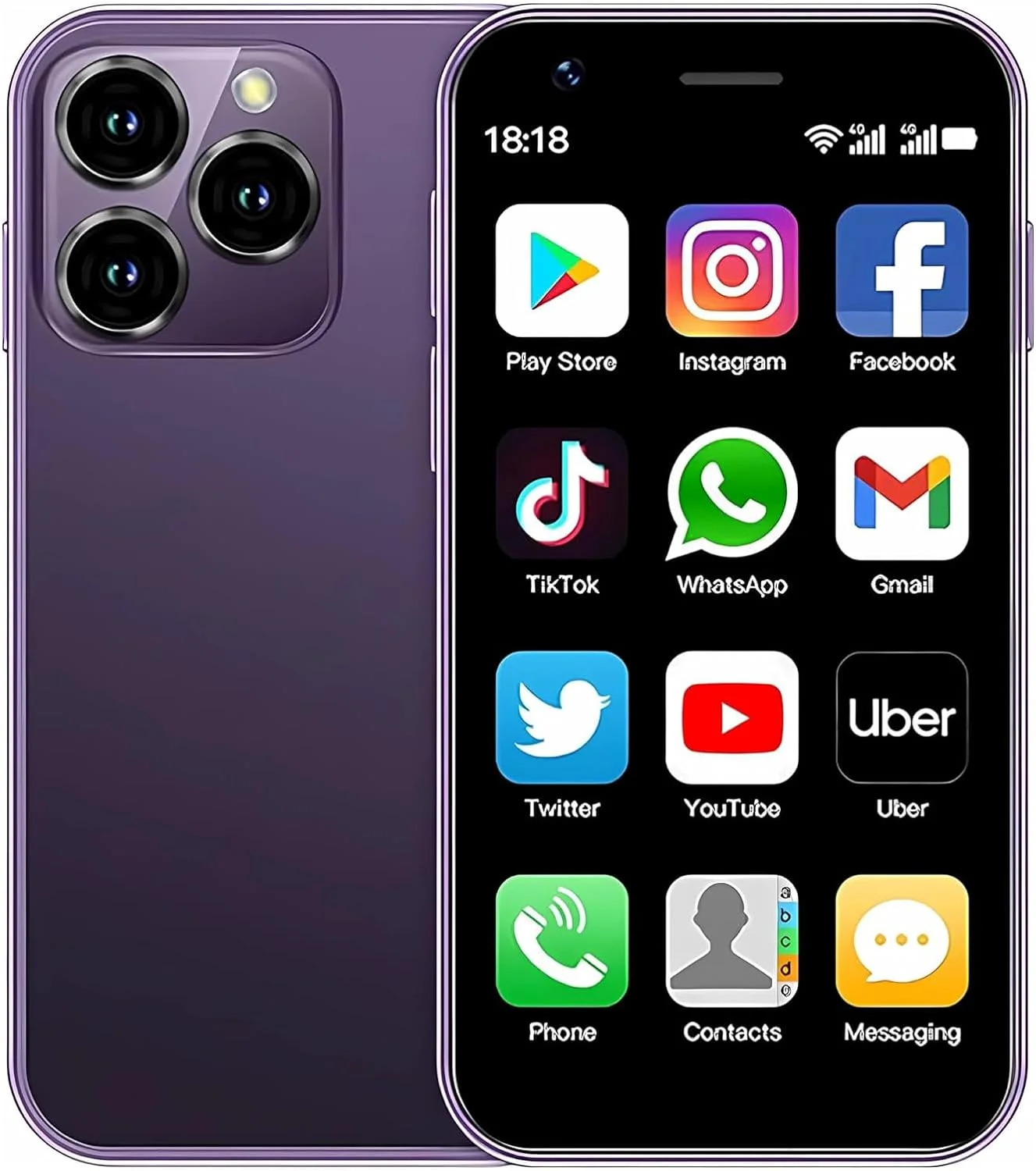 Mini Phone 4G World Smallest Phone 3inches Unlocked Mini Smartphone Android 10.0 Mini Cell Phone Dual Sim Broisae XS16 2GB Ram 16GB ROM Mobile Phone for Kids (Purple)