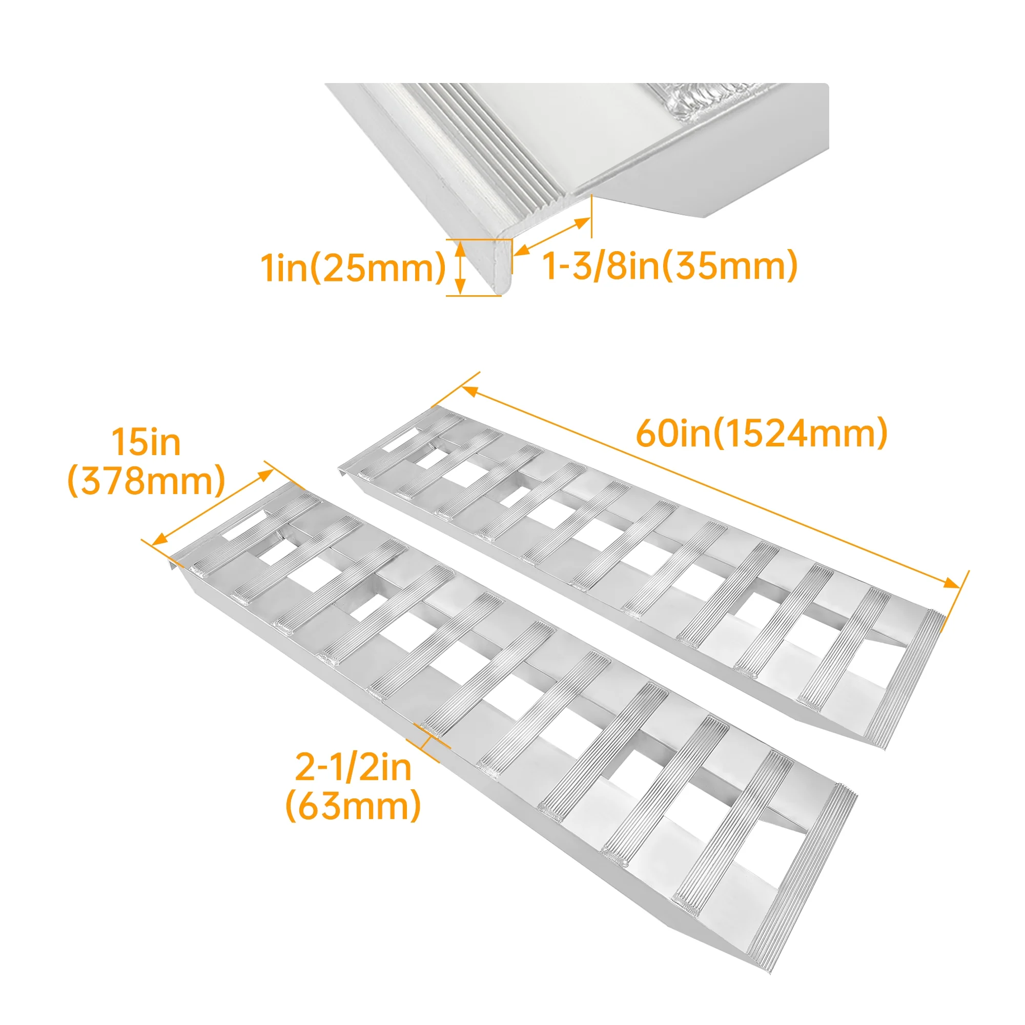 Kojem 60x15 Aluminum Loading Trailer Ramps for Truck Car Auto ATV UTV 6800 LBS Universal Hook Attaching End Knife Foot 1 pair