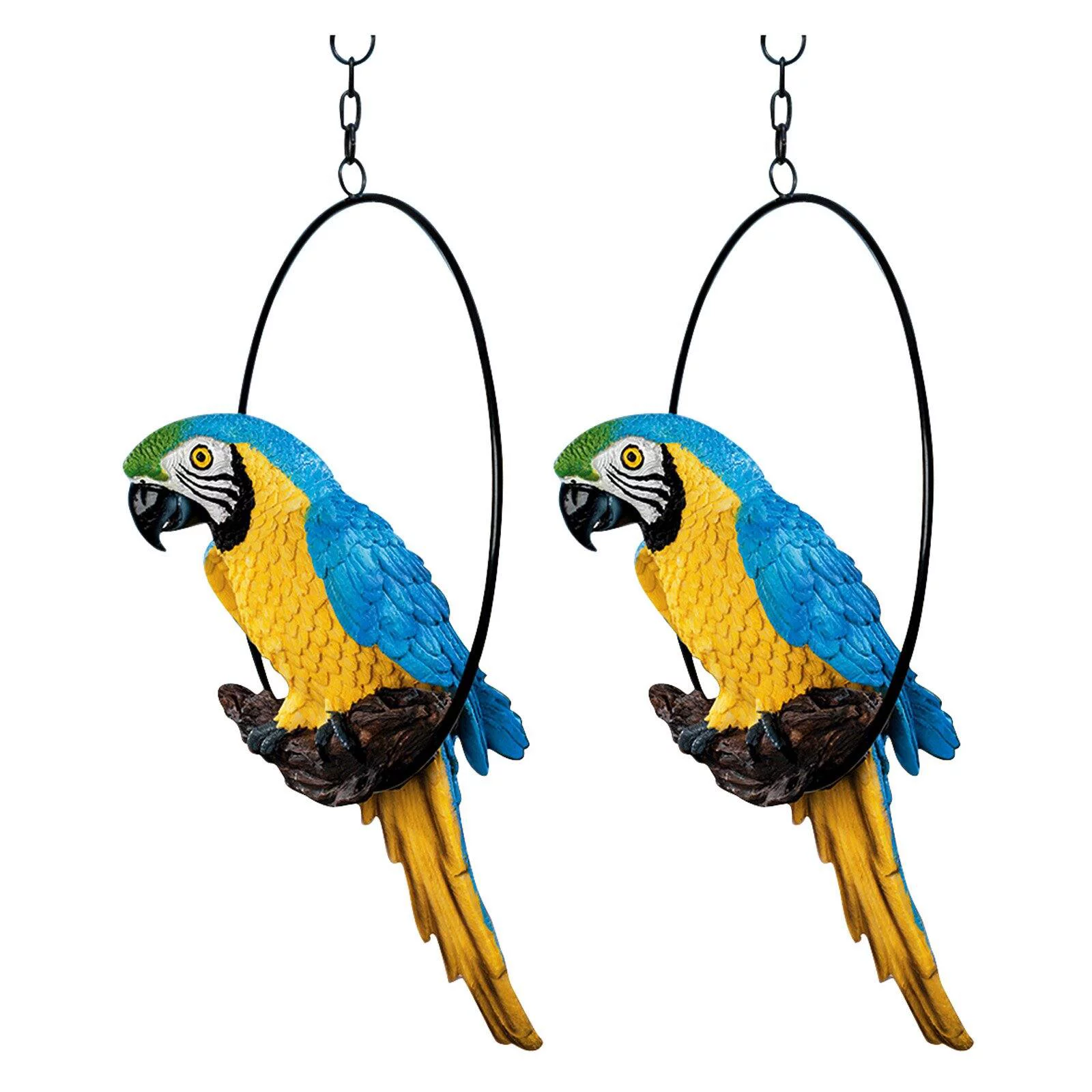 Design Toscano  Polly in Paradise Parrot on Ring Perch: Large, Set of Two