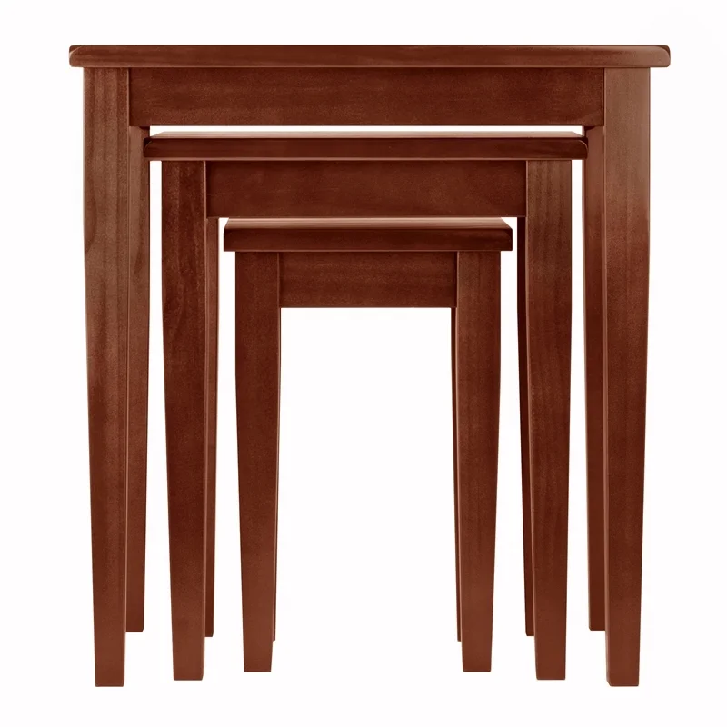 Pemberly Row 3-Piece Transitional Solid Wood Nesting Tables in Antique Walnut