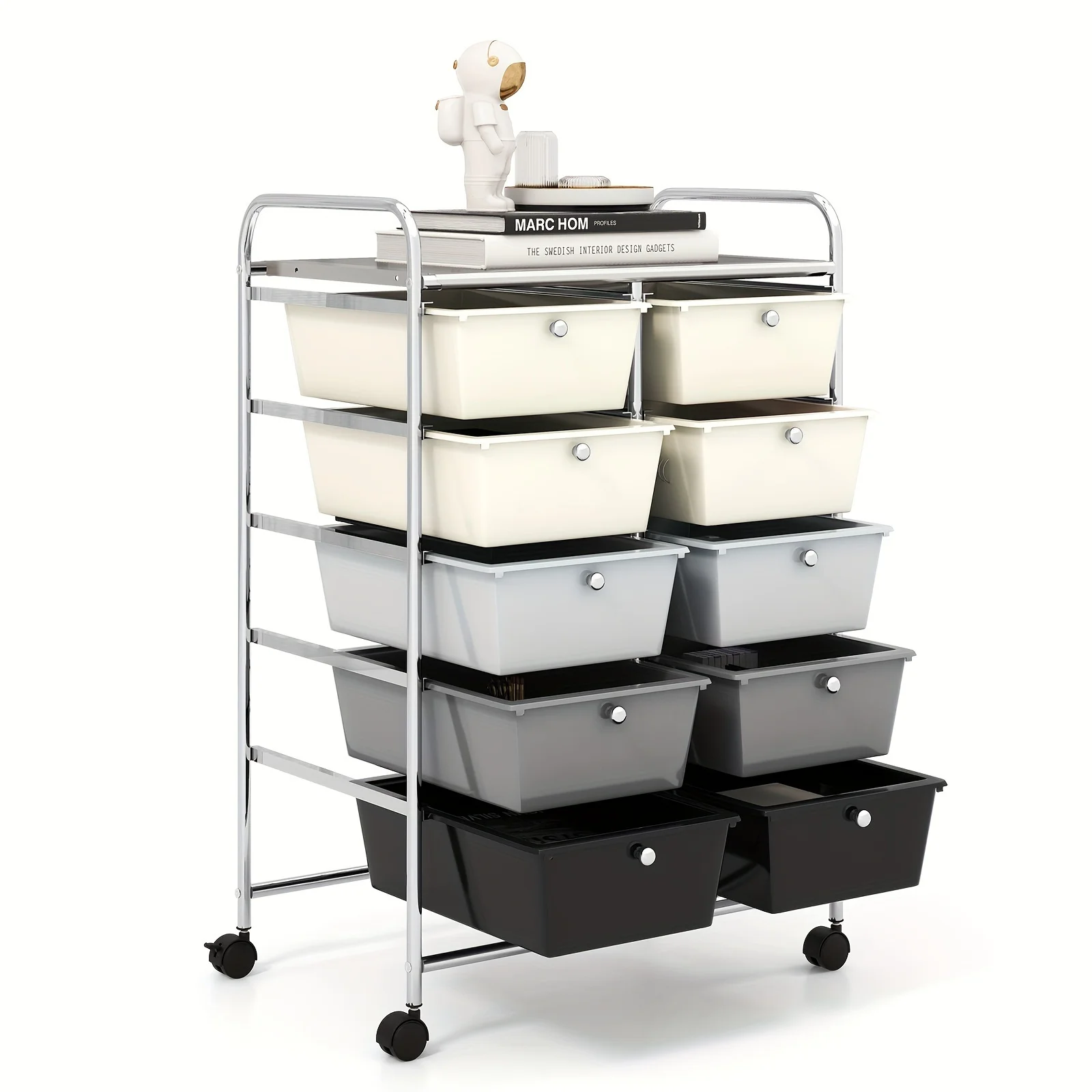 Costway 10-Drawer Storage Cart Utility Rolling Trolley Kitchen Organizer Grey Gradient