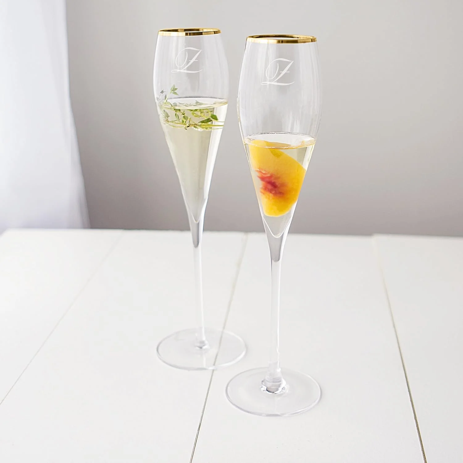 MRU Personalized Gold Rim Champagne Flutes (Set of 2), Letter Z