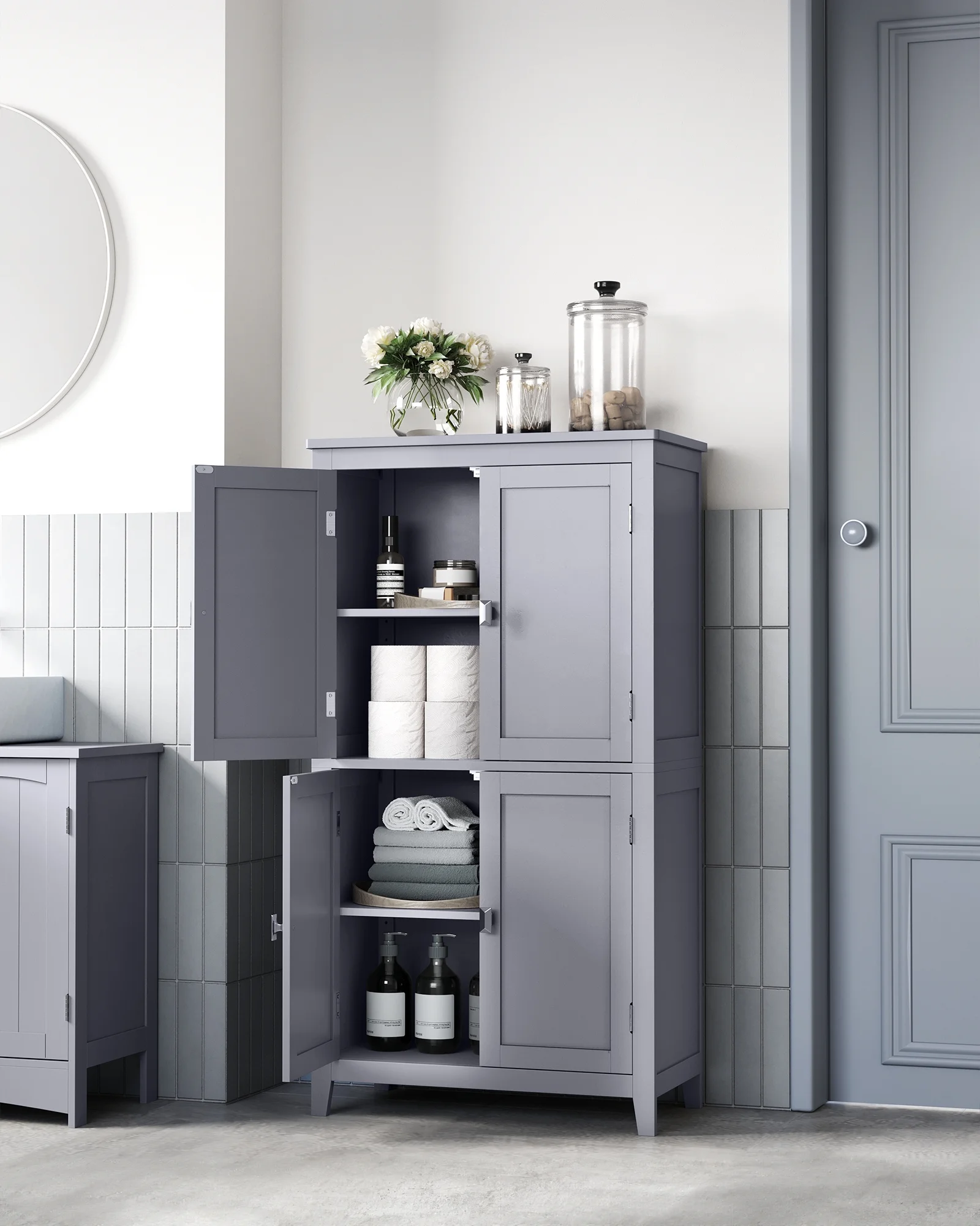 VASAGLE Bathroom Floor Storage Cabinet, Freestanding Unit with Adjustable Shelves, Grey, 11.8 x 23.6 x 43.3 Inches
