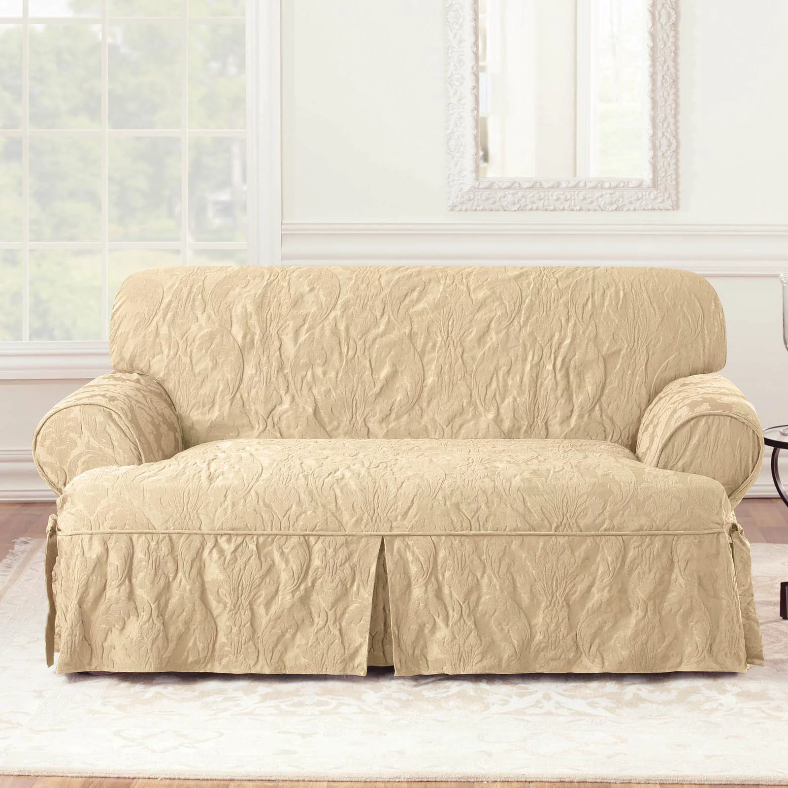 Sure Fit Matelasse Damask T-Cushion Loveseat Slipcover