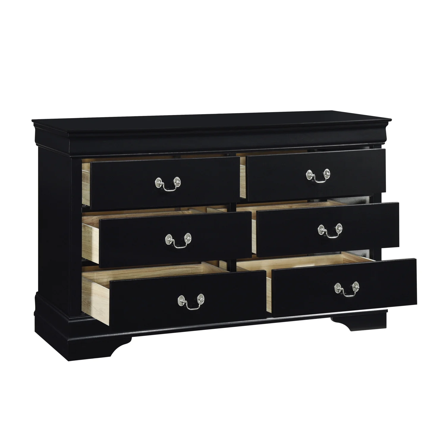 Traditional Design Black Finish Dresser of 6x Drawers 1pc Classic Louis Phillippe Style Bedroom Furniture