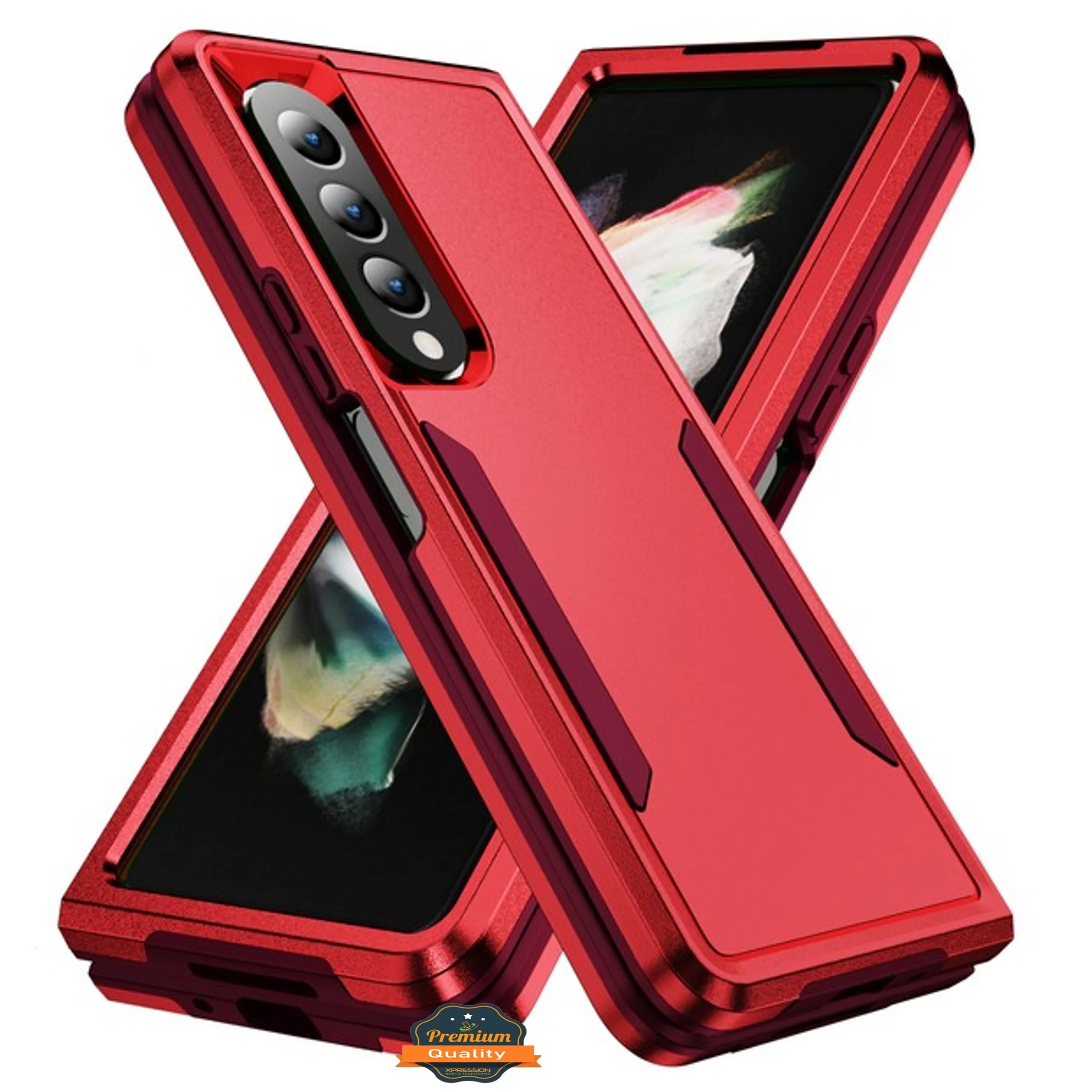 For Samsung Galaxy Z Fold 5 Hybrid Bumper Rugged Dual Layer Hard PC TPU Heavy-Duty Military-Grade Rubber Protective Phone Case Cover by Xpression - Red