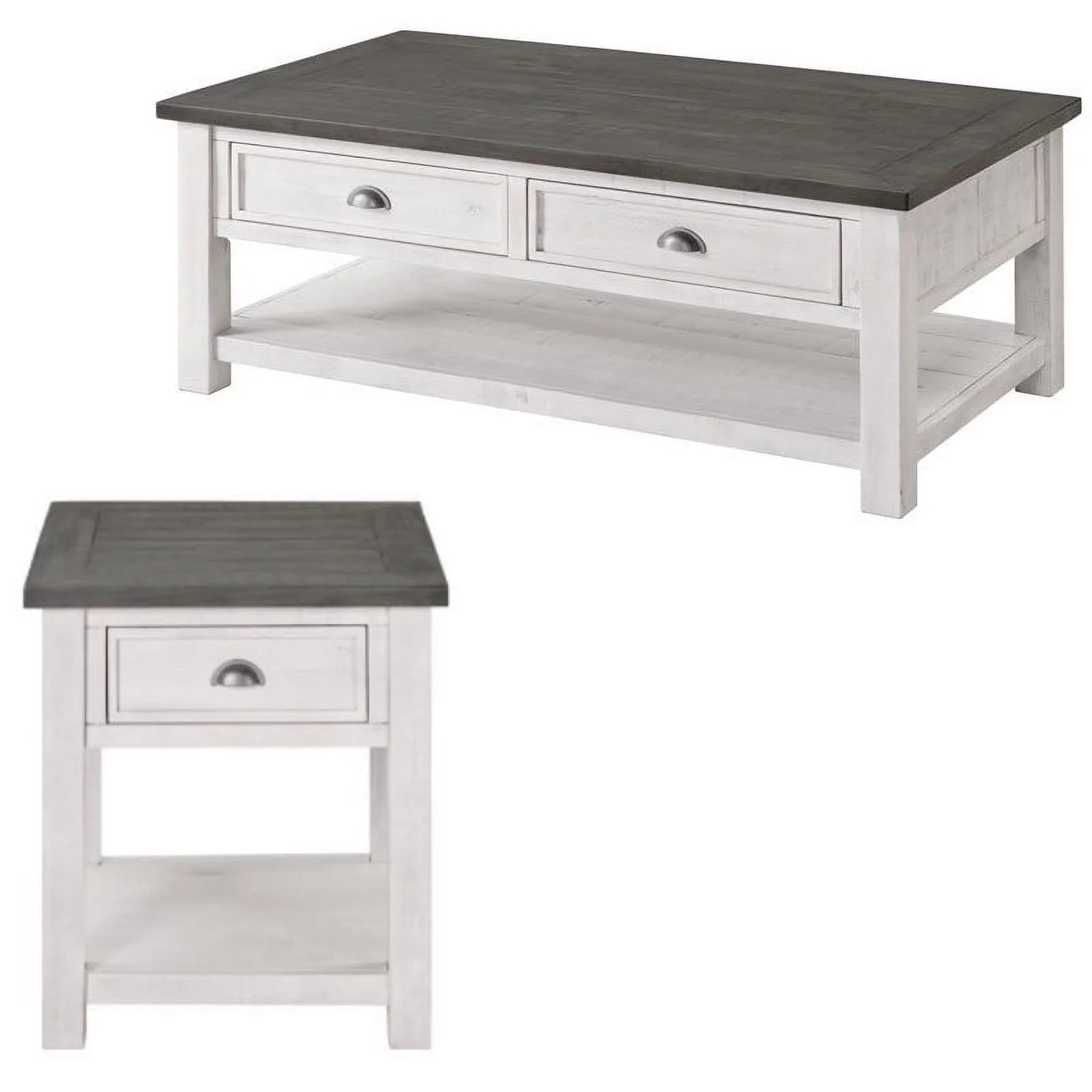 Home Square 2-Piece Set with Monterey Coffee Table & End Table in White and Gray