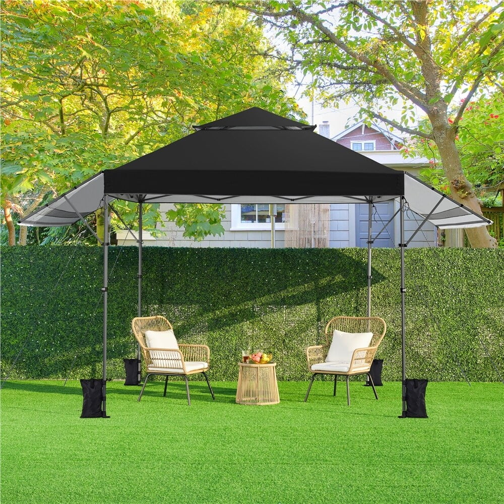 Yaheetech 10x17ft 2-tiered Gazebo Canopy with Side Awnings Black