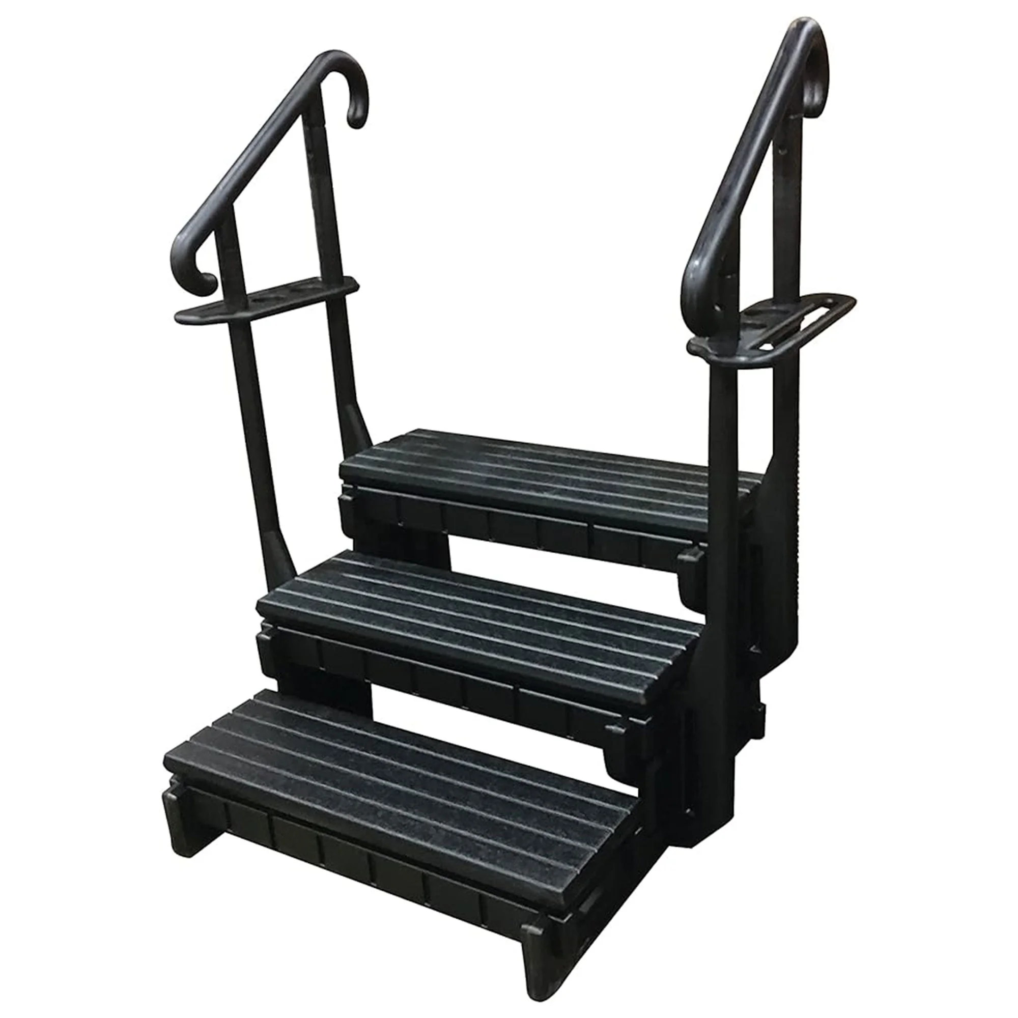 Confer Plastics 36 Inch 3 Signature Spa Step with Curved Handrails, Black
