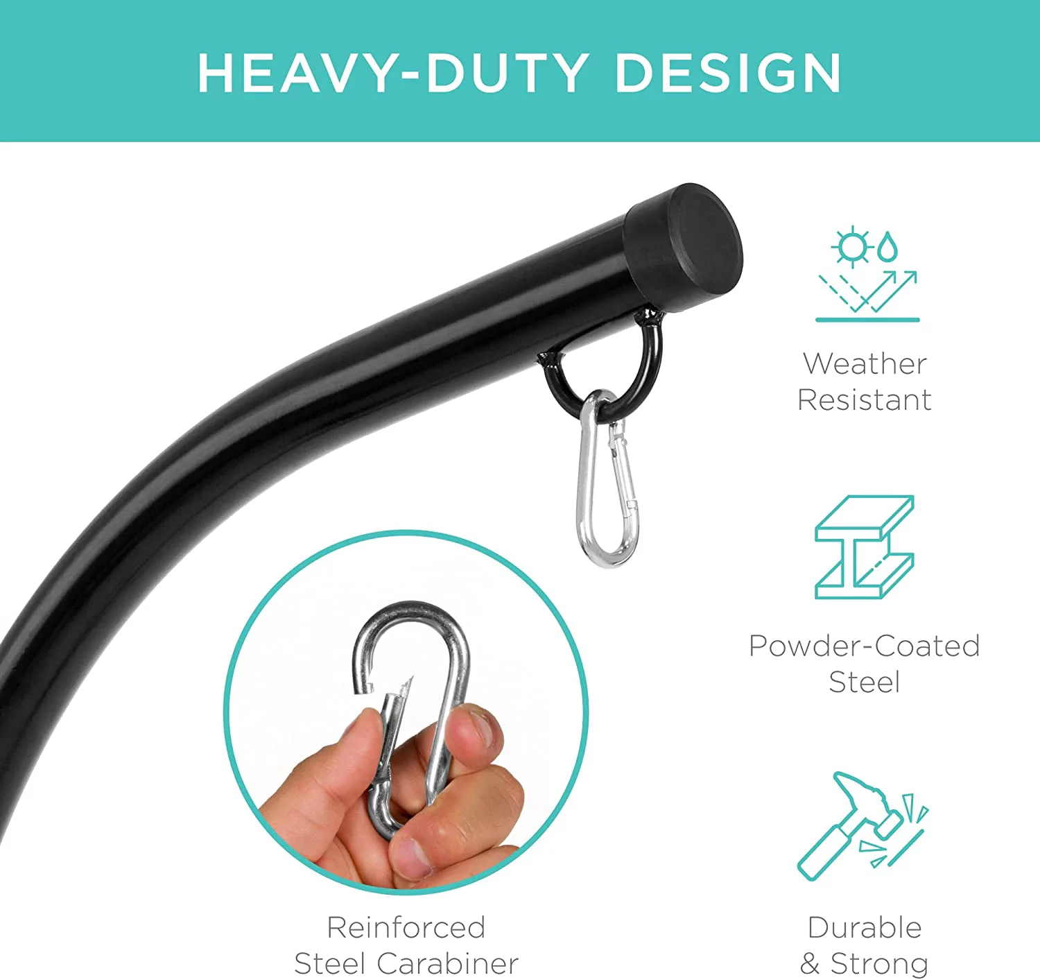 Metal Hanging Hammock C-Stand for Chair, Porch Swing w/Weather-Resistant Finish, Offset Base, 360-Degree Rotation - Stand Only