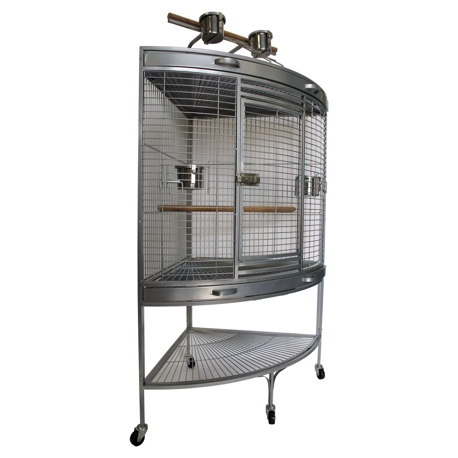 YML WI37C-AS Corner Wrought Iron Bird Cage, Antique Silver