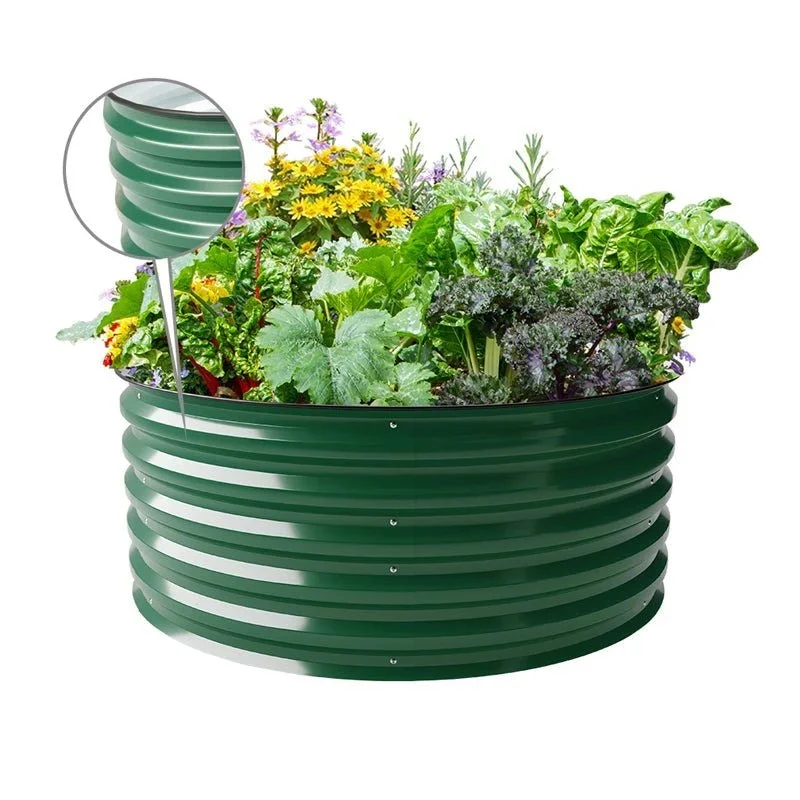 VEGEGA 17'' Tall 42'' Round Metal Raised Garden Beds, Planter Box for Vegetables, Flowers, Herbs - Moss Green
