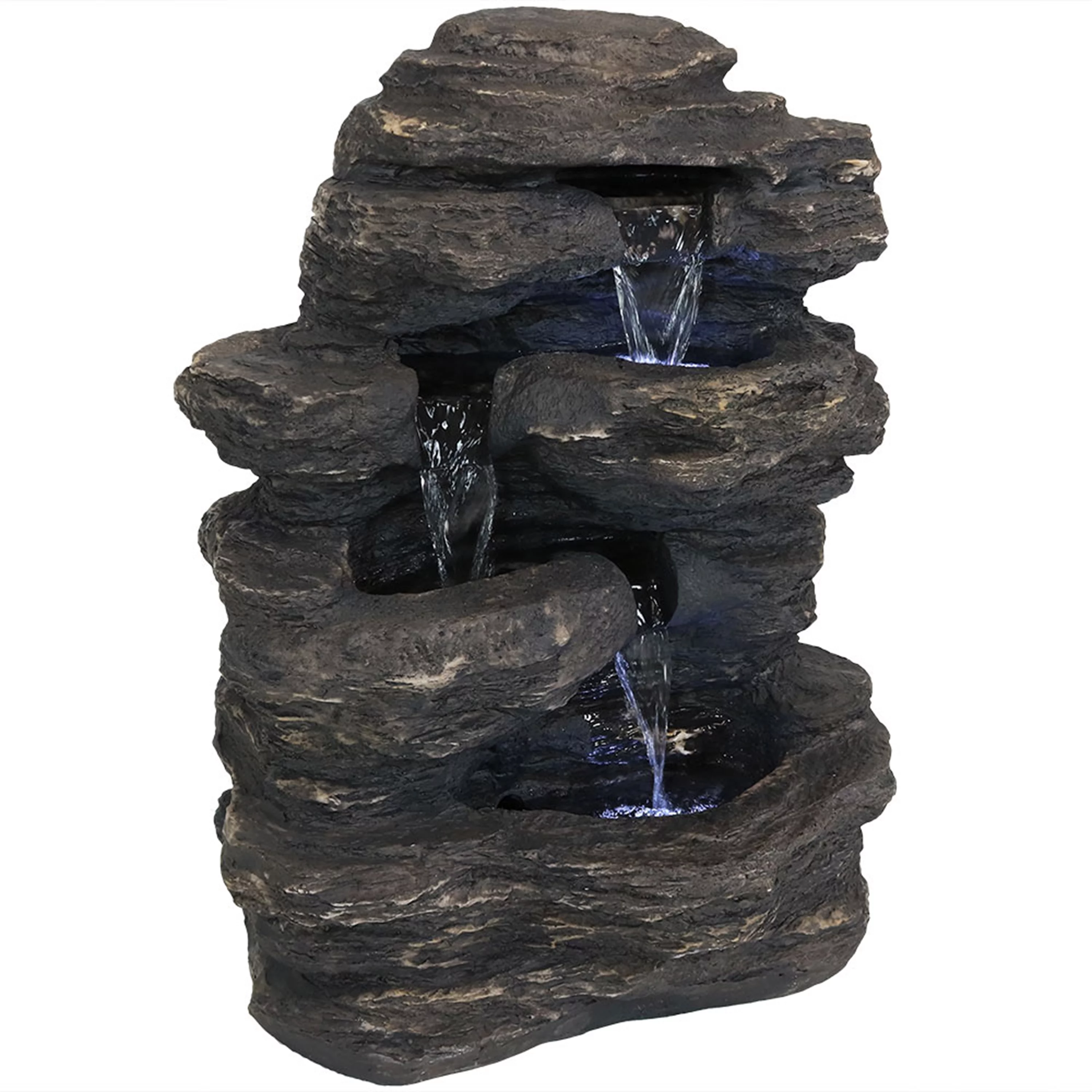 Sunnydaze Rock Falls Outdoor Waterfall Fountain with LED Lights - 24