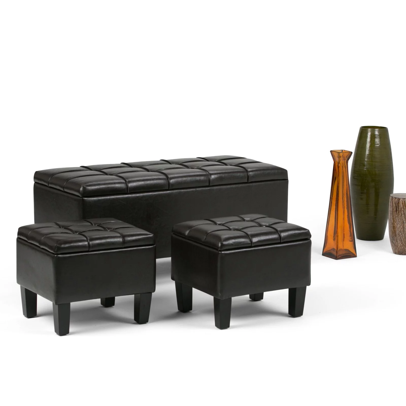 Brooklyn + Max Sea Mills 3 Piece Faux Leather Storage Bench and Ottoman Set