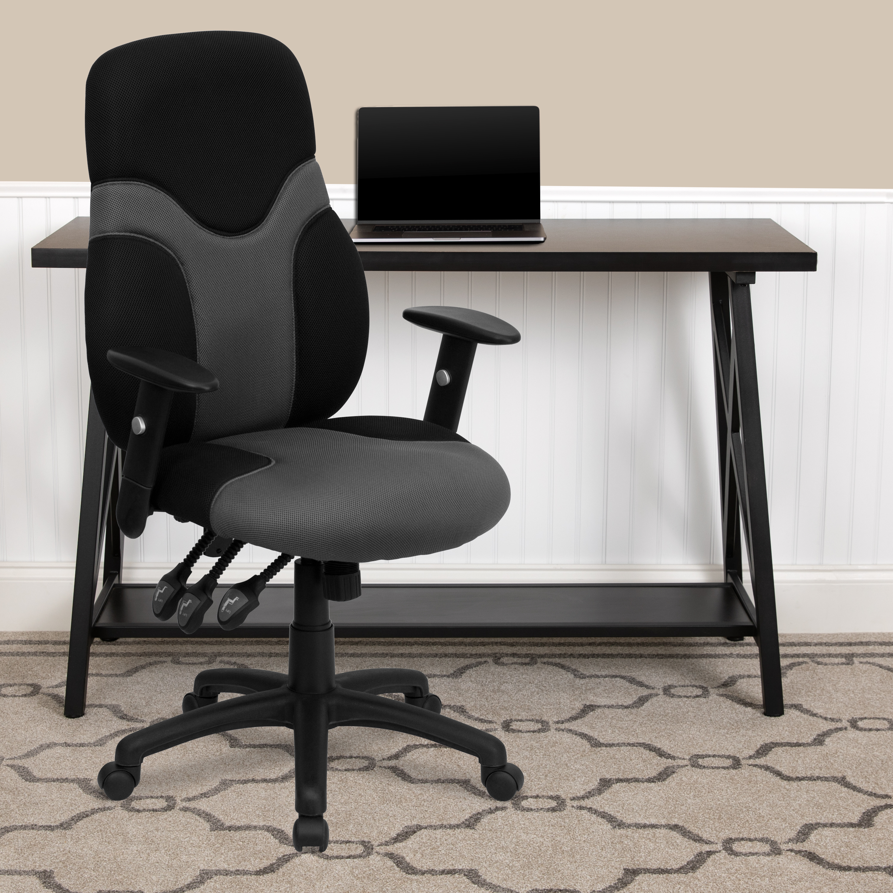 Emma + Oliver High Back Ergonomic Black/Gray Mesh Swivel Task Office Chair w/ Adjustable Arms