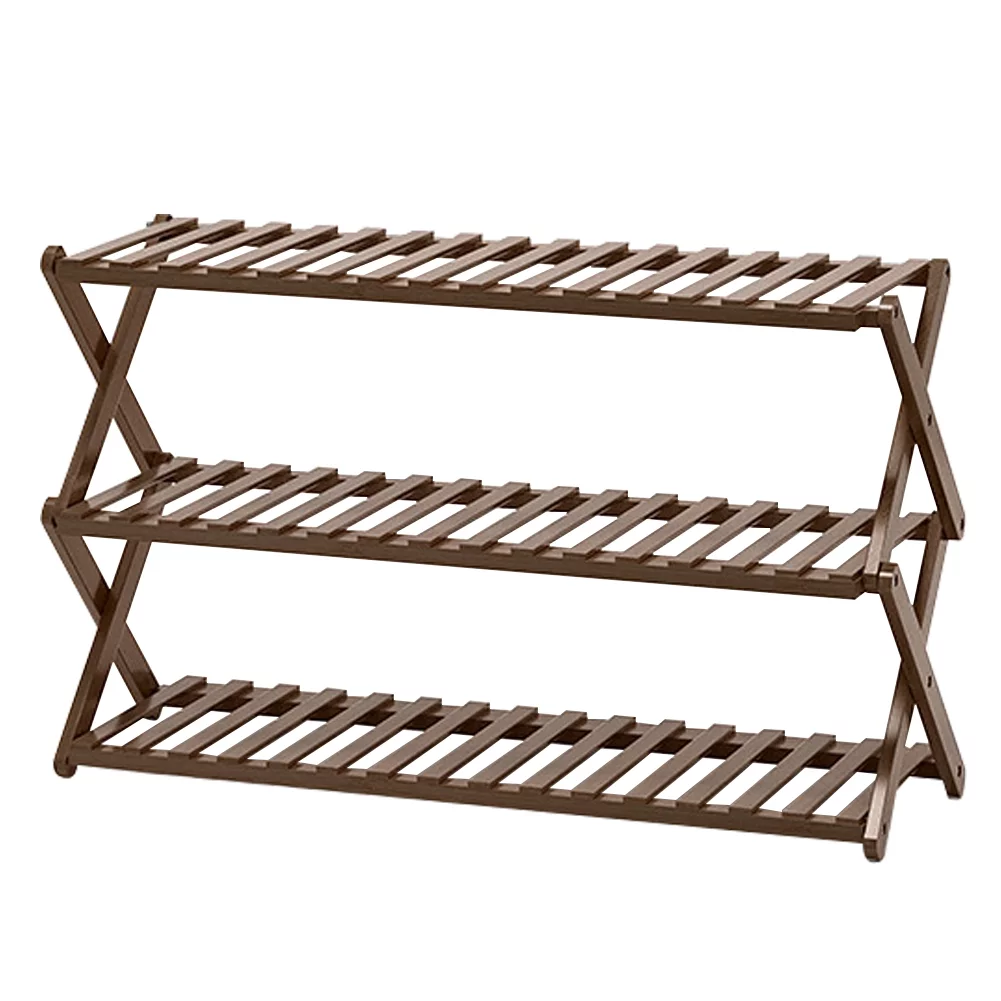 Pinnaco Solid Bamboo Shoe Rack Foldable Shoe Organizer 3-Tier for Hallway Entryway Closet