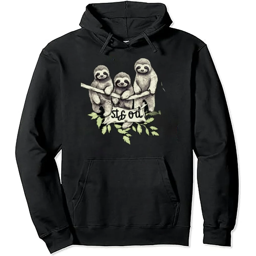 FLORID Sloth Squad Cute Sloth Matching Hoodie with Pocket Rick and Morty Hoodie Black