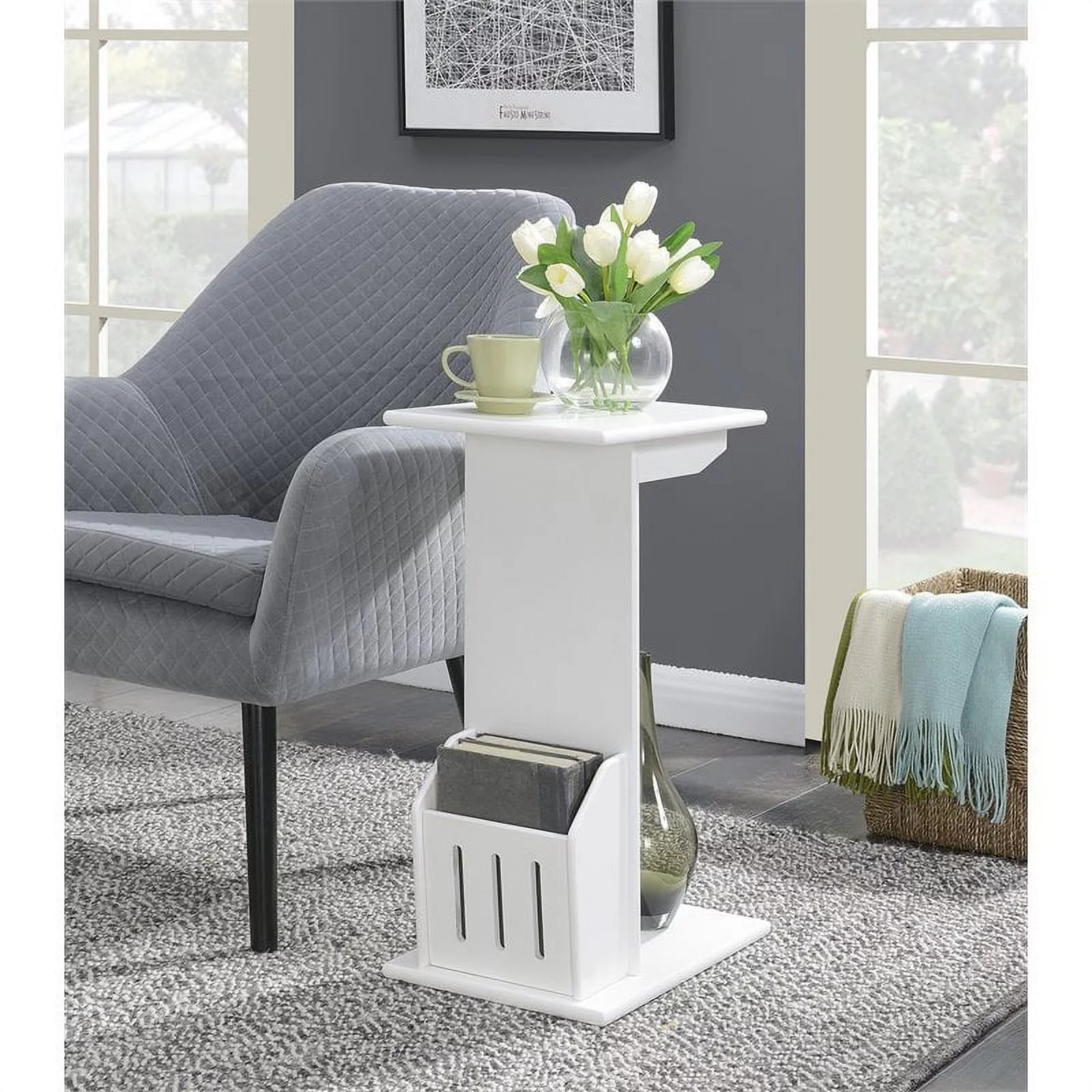 Pemberly Row C-Shape Modern Wood Magazine End Table in White