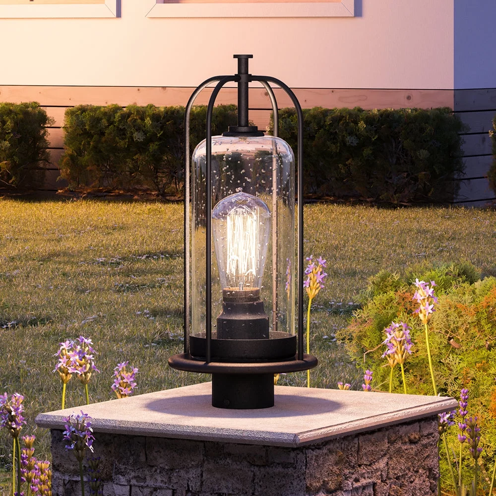 Luxury Farmhouse Post Light, 18.25H x 8.125W, with Industrial Luxe Style, Midnight Black, UHP1304 by Urban Ambiance