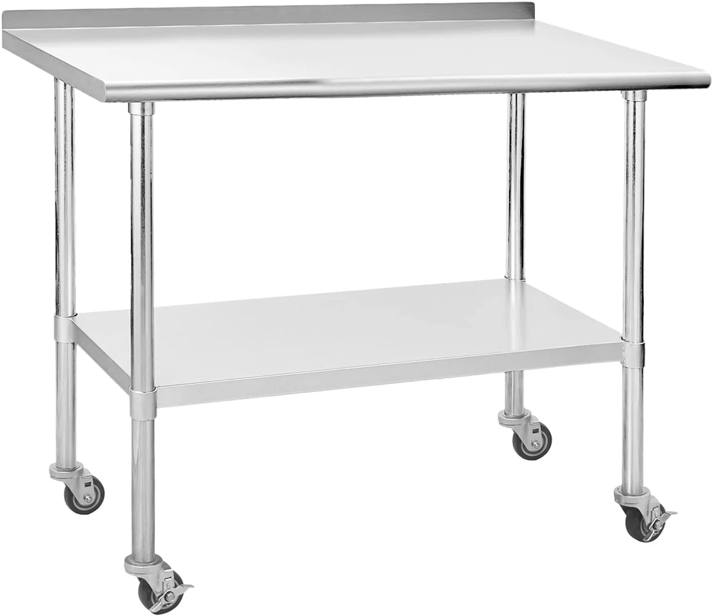 Stainless Steel Prep & Work Table with Adjustable Shelf, with Backsplash and Wheels, Kitchen Island, Commercial Workstations, Utility Table in Kitchen Garage Laundry Room Outdoor BBQ, 24