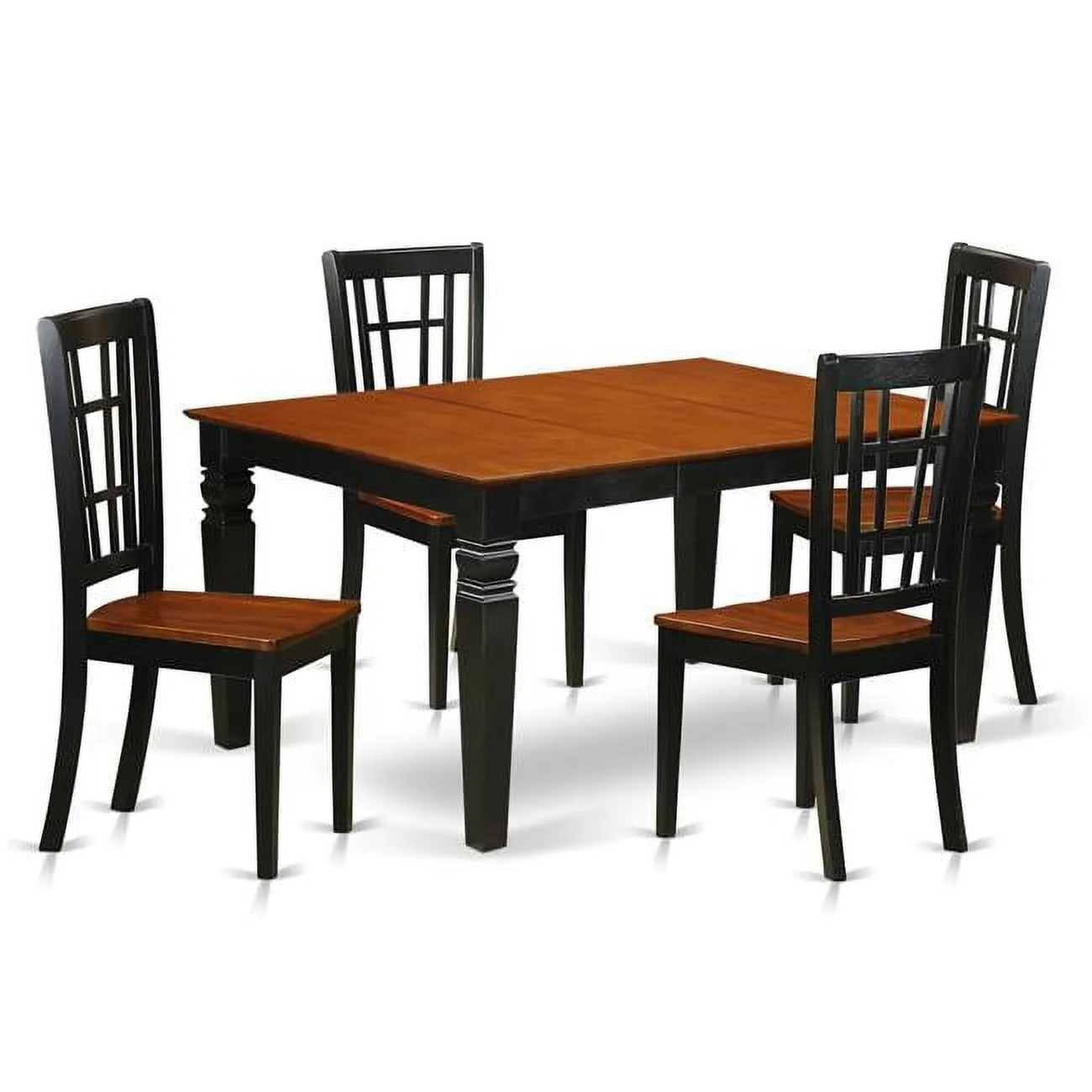 East West Furniture  Dining Set with 1 Weston Table & 4 Wood Seat Chairs - Rich Black - 5 Piece