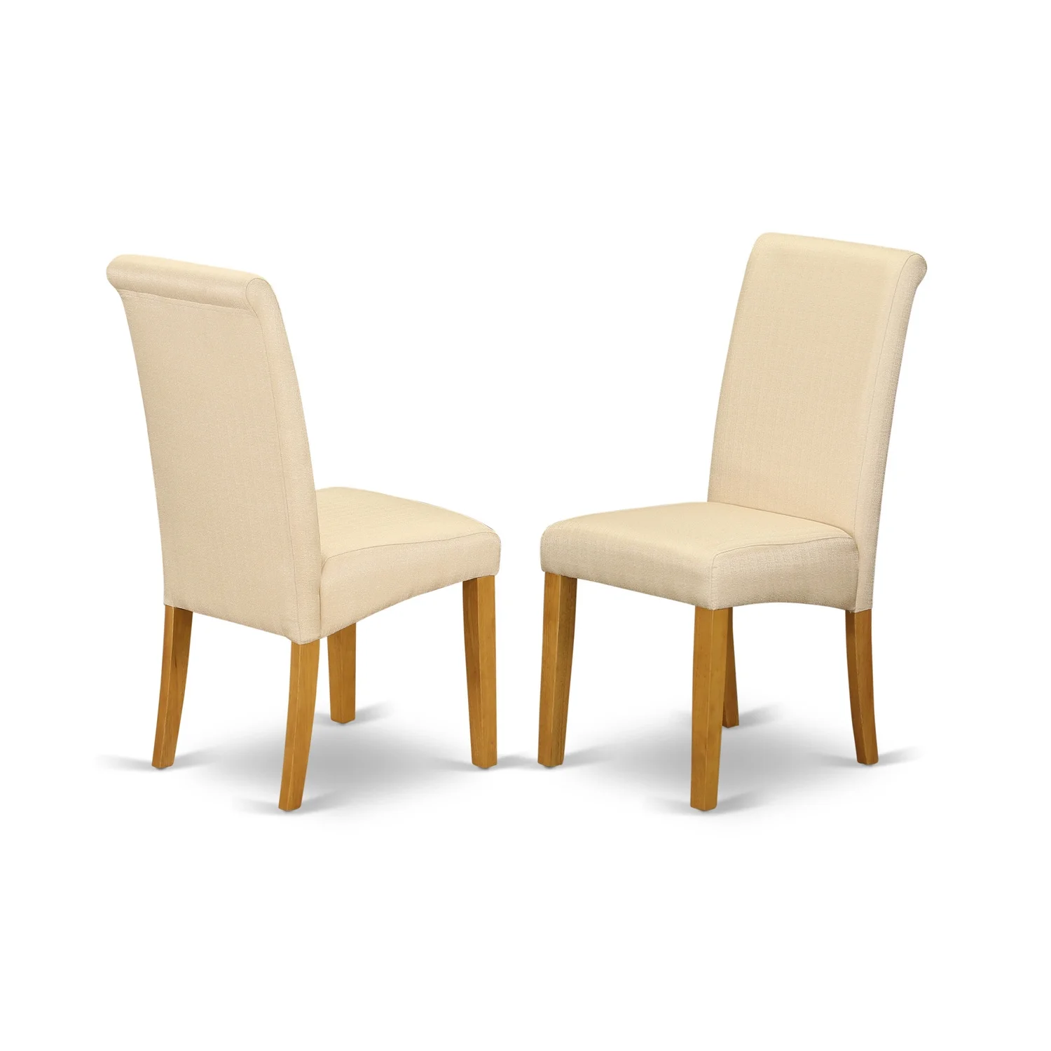 HomeStock Lakefront Luxury 3Pc Square Table With Linen Beige Fabric Parson Chairs With Oak Chair Legs