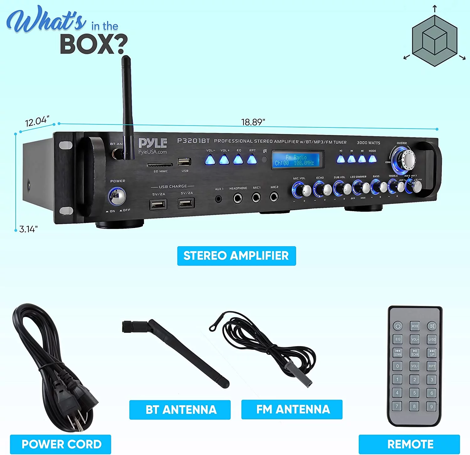 Pyle 3000 Watt Pro Home Audio Multi Channel Bluetooth Hybrid Amplifier Receiver