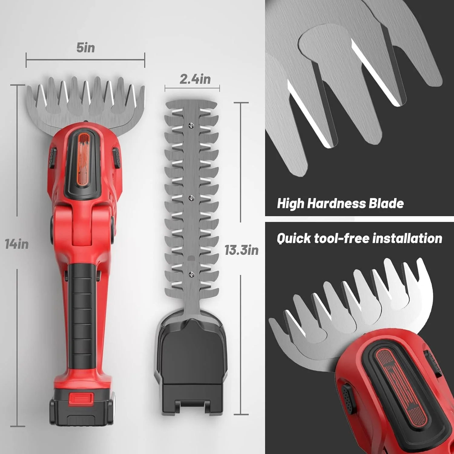 Cordless Grass Shears, 2 in 1 Electric Mini Hedge Trimmer Cordless, Handheld Grass Hedge Cutter Clippers, Battery Operated Weed Hedge Trimmer with 1Pcs 24V 2.0Ah Batteries and Charger Included