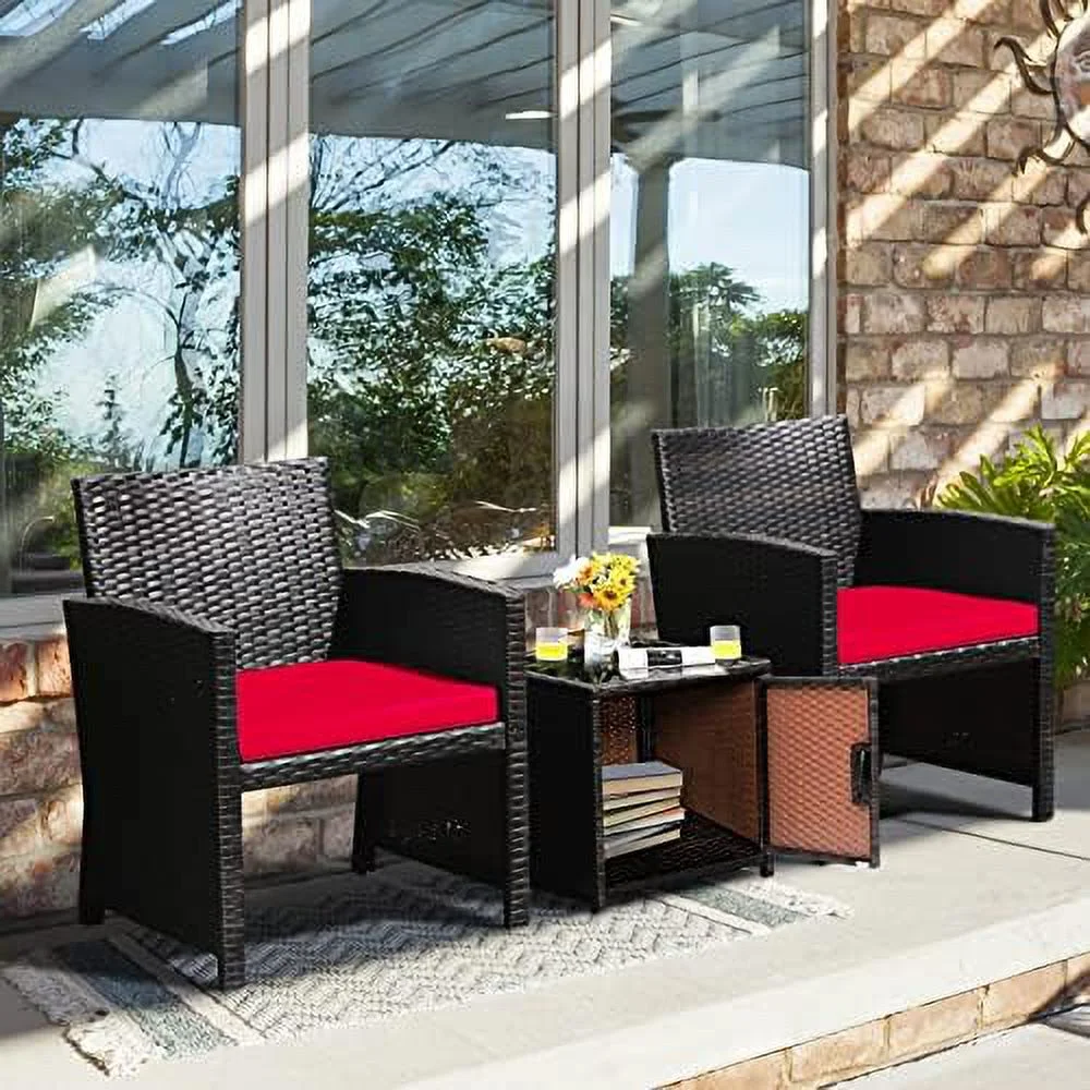 HVSDIMO 3 Piece Outdoor   PE Wicker Patio Conversation Set with Side  Table with Door  Soft Cushions and Protective Cover  Outdoor Sofa and Table Set
