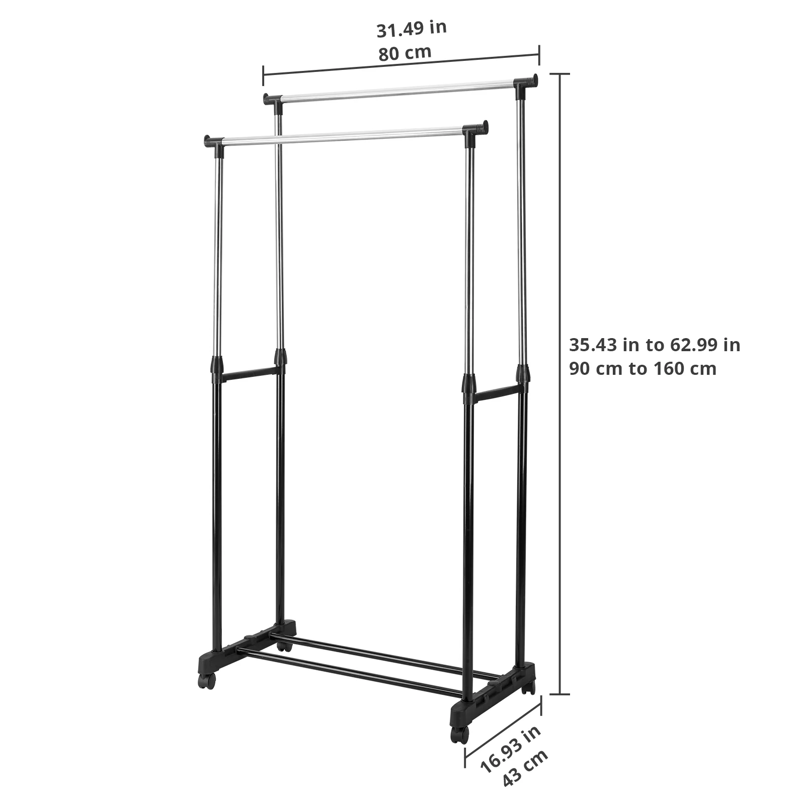 Ktaxon Adjustable Rolling Garment Rack Double Bar Hanger,Black & Silver