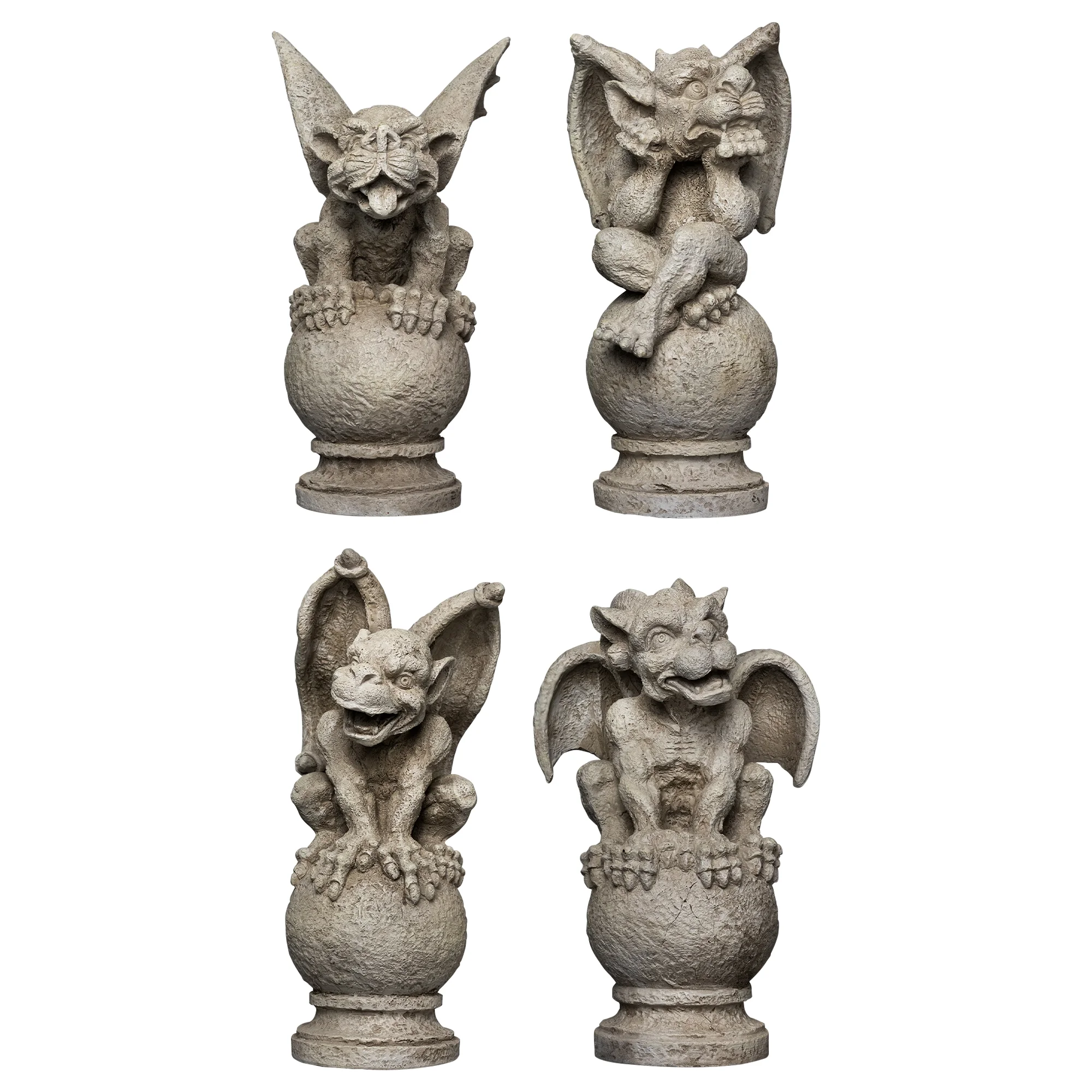 Northlight Set of 4 Gargoyles on Pedestal Finials Outdoor Patio Garden Statues 13