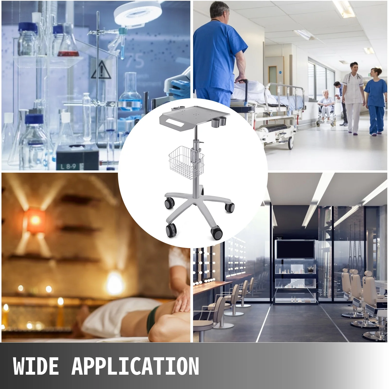 SKYSHALO Mobile Rolling Cart Height-Adjustable Medical Trolley Cart with Basket