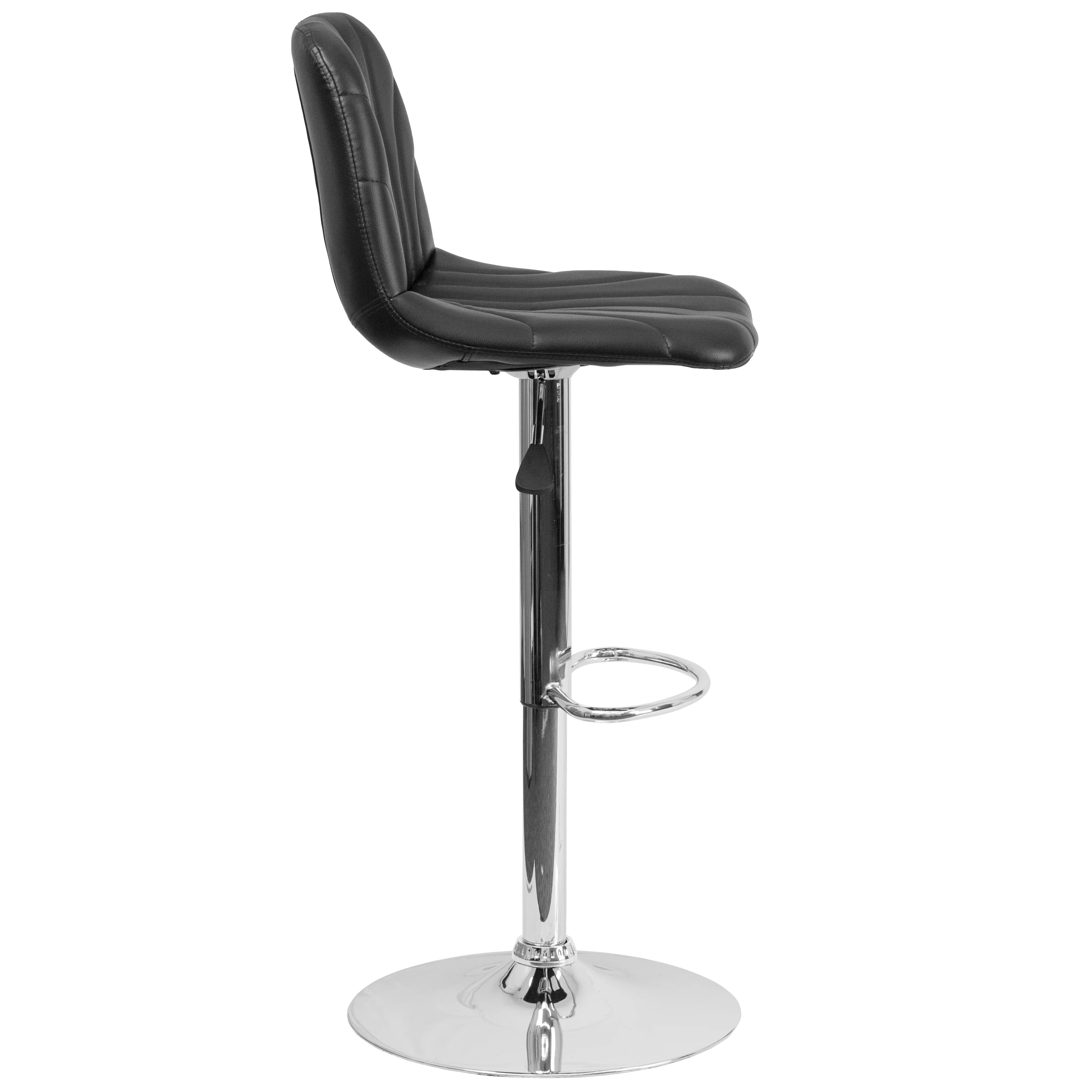 Emma + Oliver Black Vinyl Embellished Stitch Adjustable Height Barstool