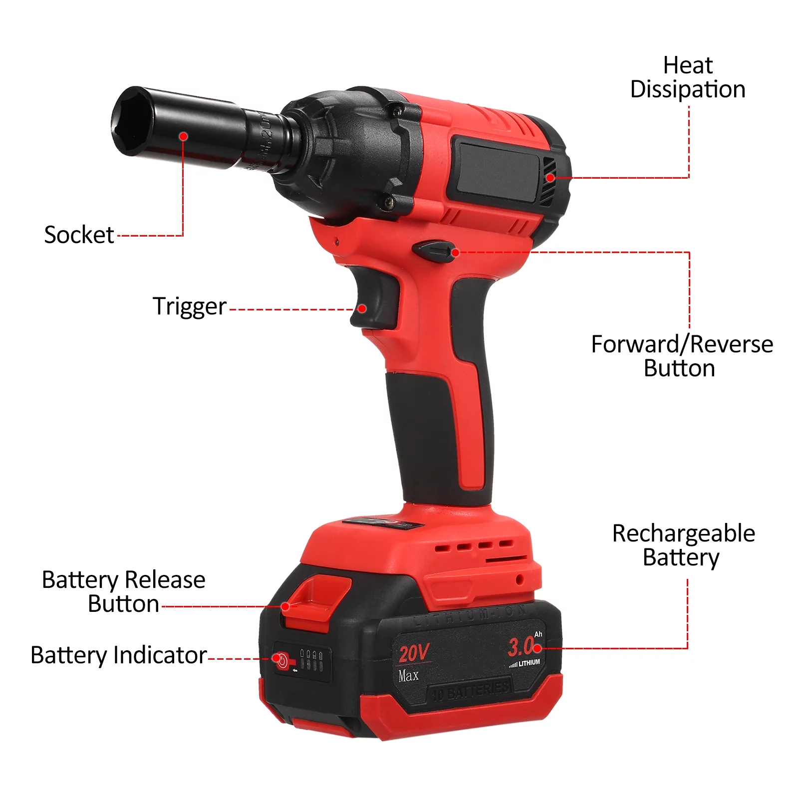 Lepmerk Lepmerk Brushless Cordless Impact Wrench 1/2 inch Electric Impact Wrench Brushless Power Impact Wrench Set for Car Tires Max Torque 320 ft-lbs (430N.m) with 3.0A Li-ion Battery 8Pcs Impact S