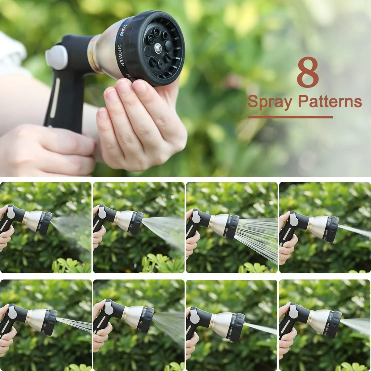 FANHAO Garden Hose Nozzle with 8 Spray Patterns,Heavy Duty Hose Nozzle,Thumb Control,Rubber