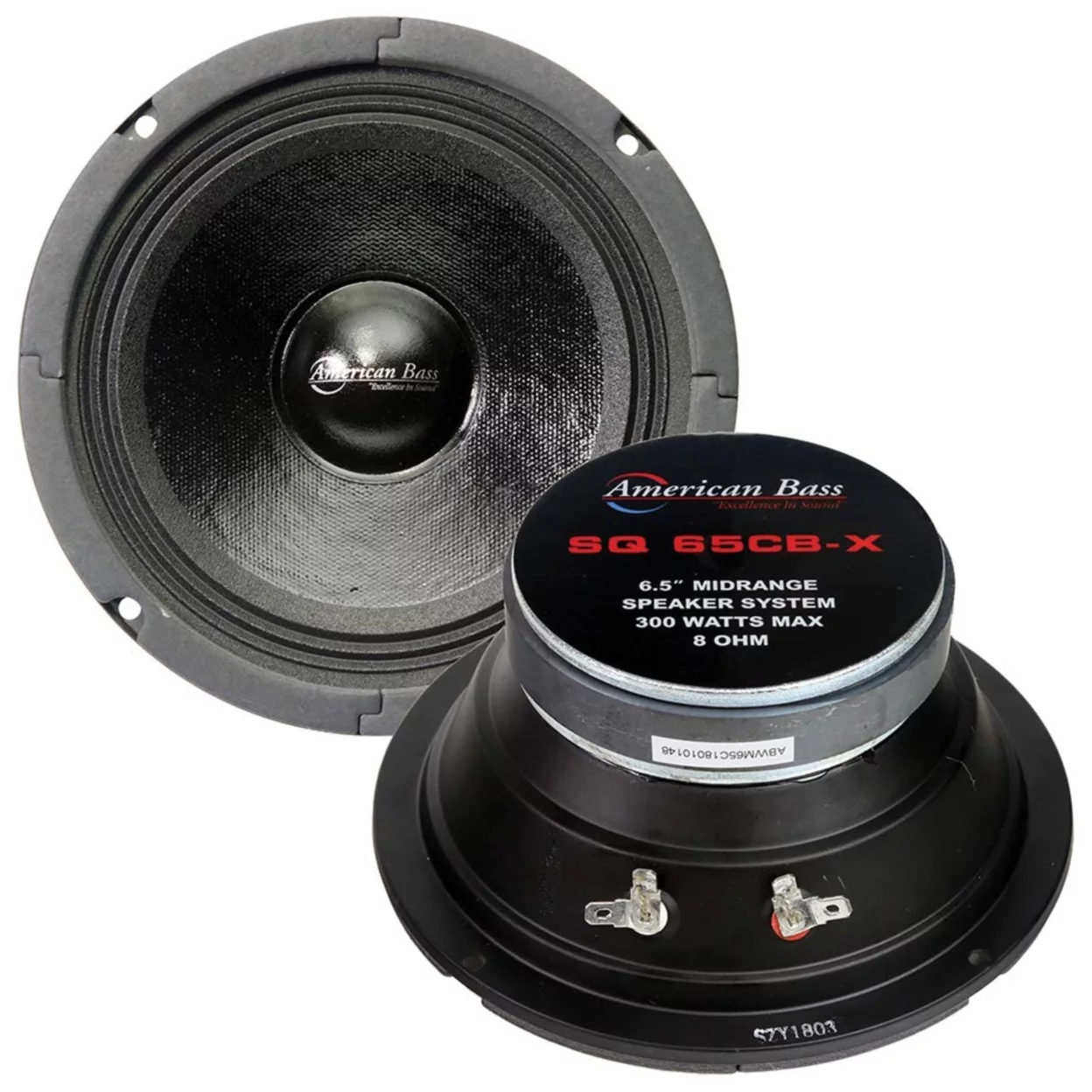 (Pack of 2) American Bass 6.5 inch Midrange Speaker 300W Max 8 Ohm Midbass Car Audio SQ65CB-X