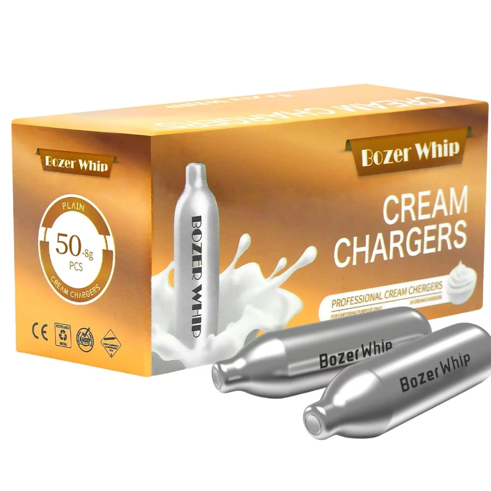 BozerWhip 600 Count Whipped Cream Charger N2O Cartridges 8 garm Nitrous Oxide Chargers ( 12x50 Count )