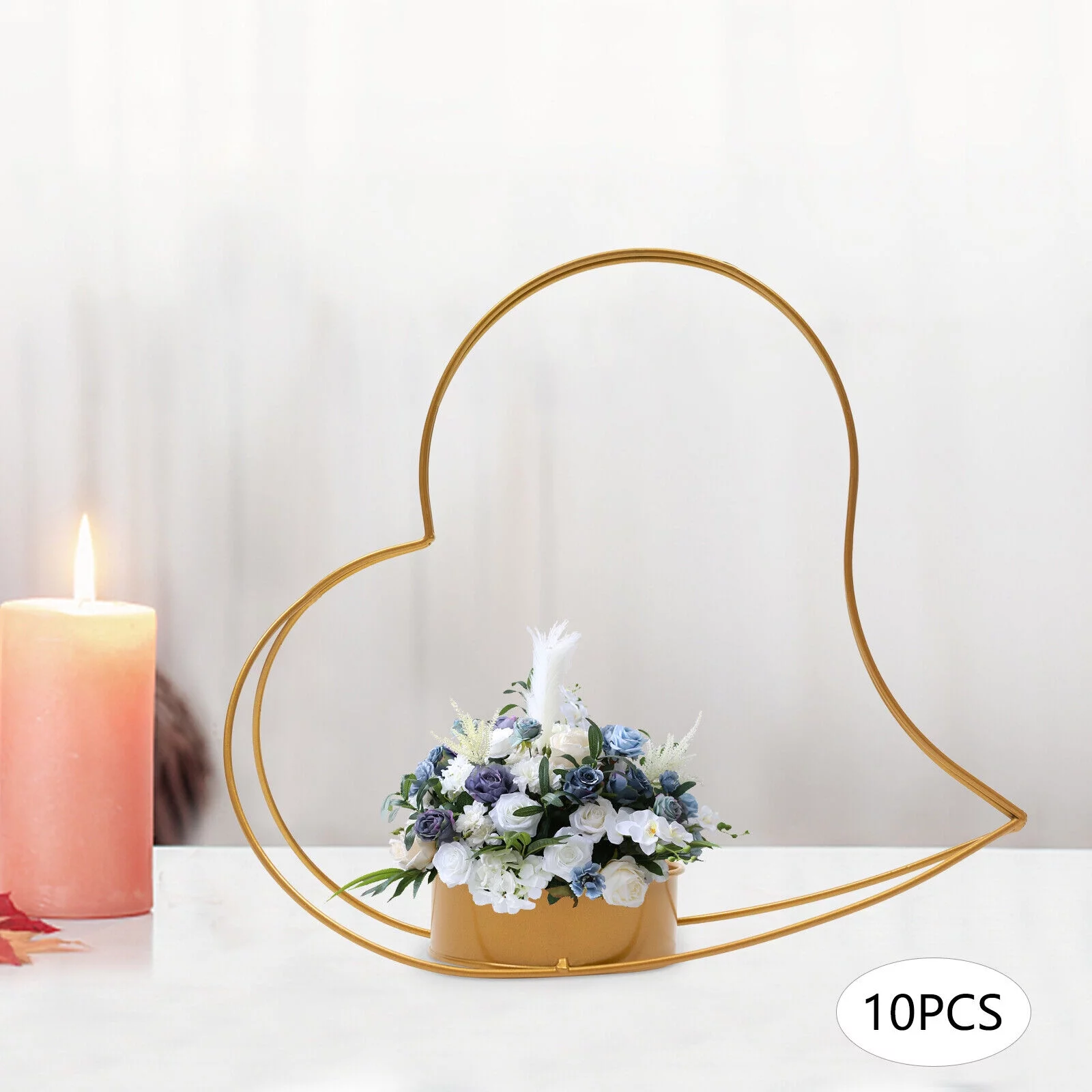 10Pcs Free Standing Gold Vases for Centerpieces Wedding Metal Geometric Peach Heart Baskets
