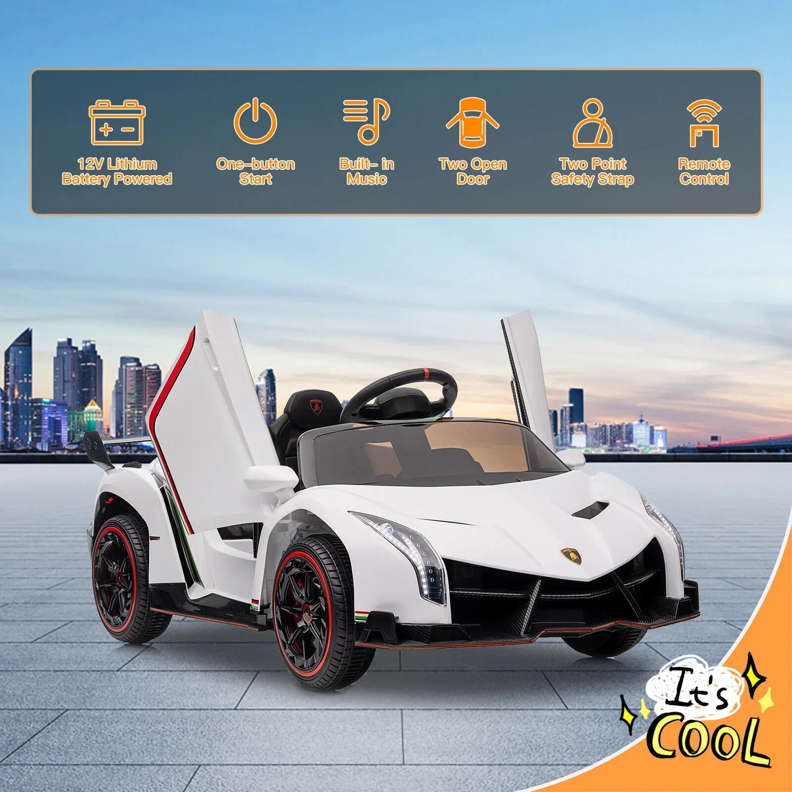 12V Licensed Lamborghini Electric Ride-On Car for Kids with Remote Control - 2 Seater