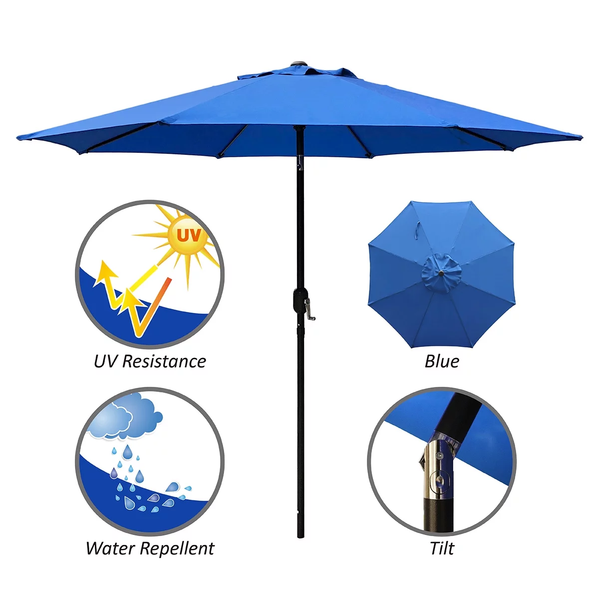 AbbLe 9 Feet Crank & Tilt Patio Umbrella-Blue