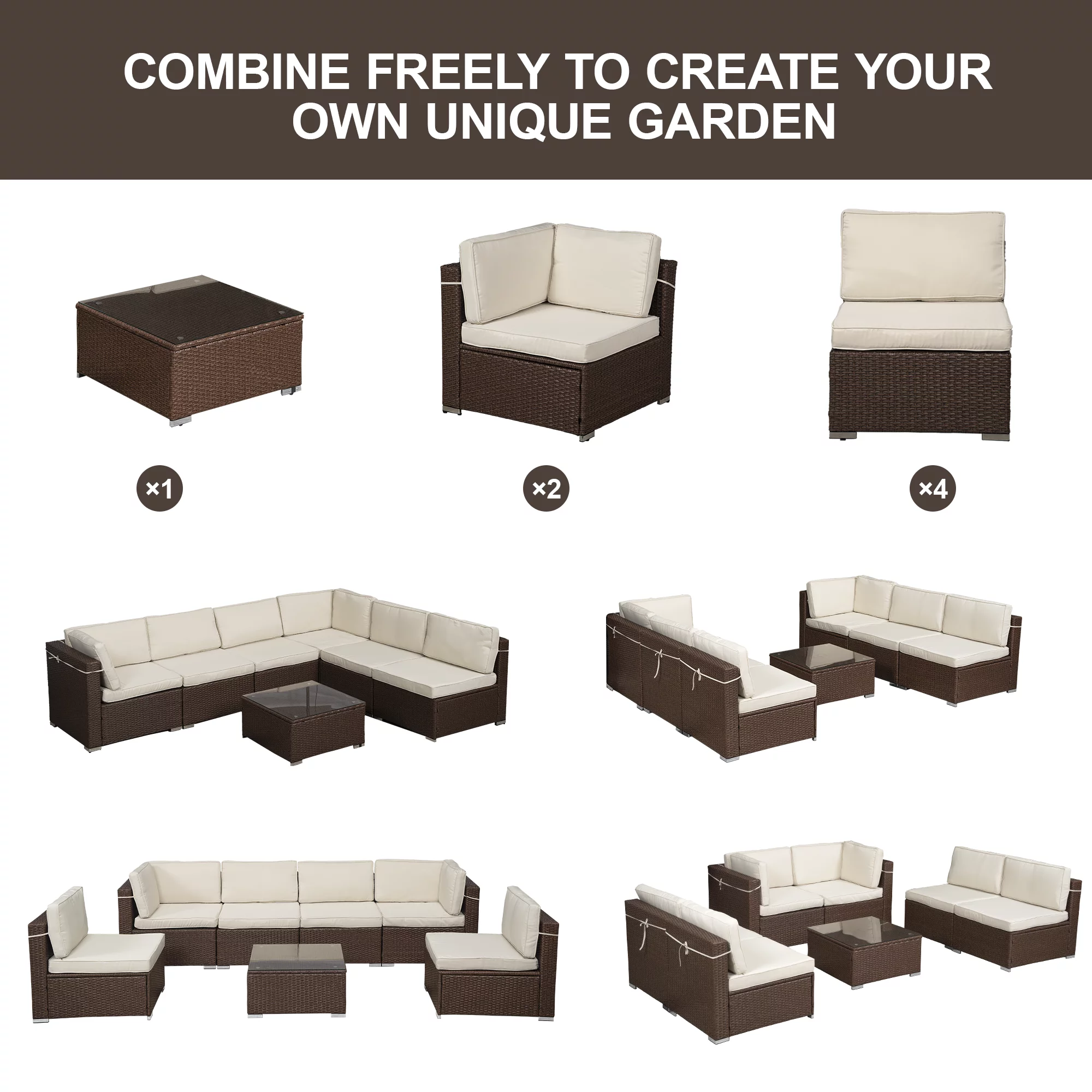 Royalcarft 7 Pieces Outdoor Patio Furniture Sets Wicker Sectional Sofa All-Weather PE Rattan Conversation Sets,White