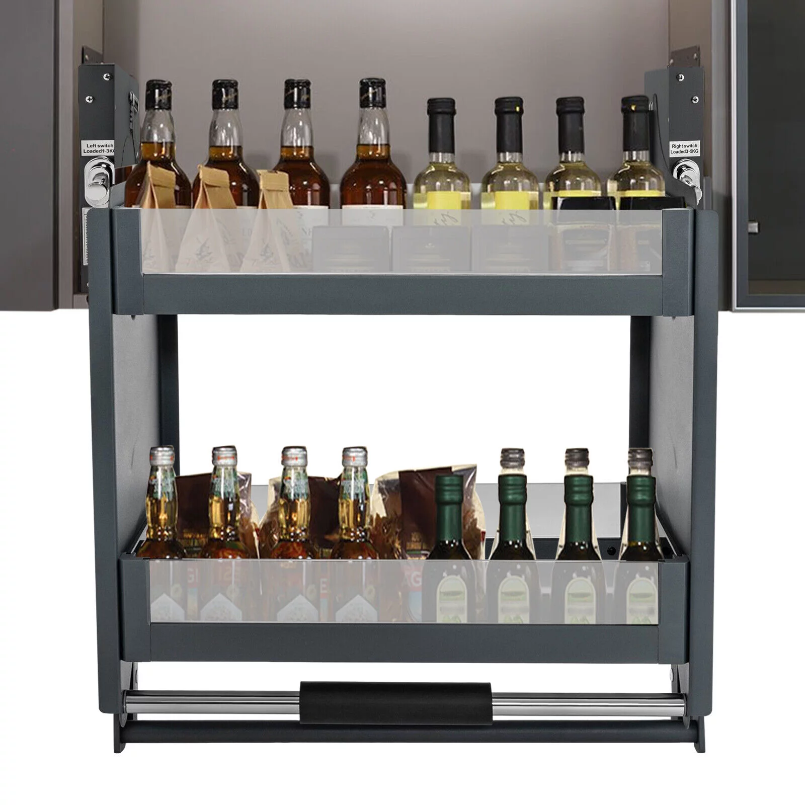 Miumaeov Pull Down Shelf Kitchen Wall Cabinet Storage Organizer 2-Tier Pull-Down Shelving System High Cabinet (24inch Cabinet)