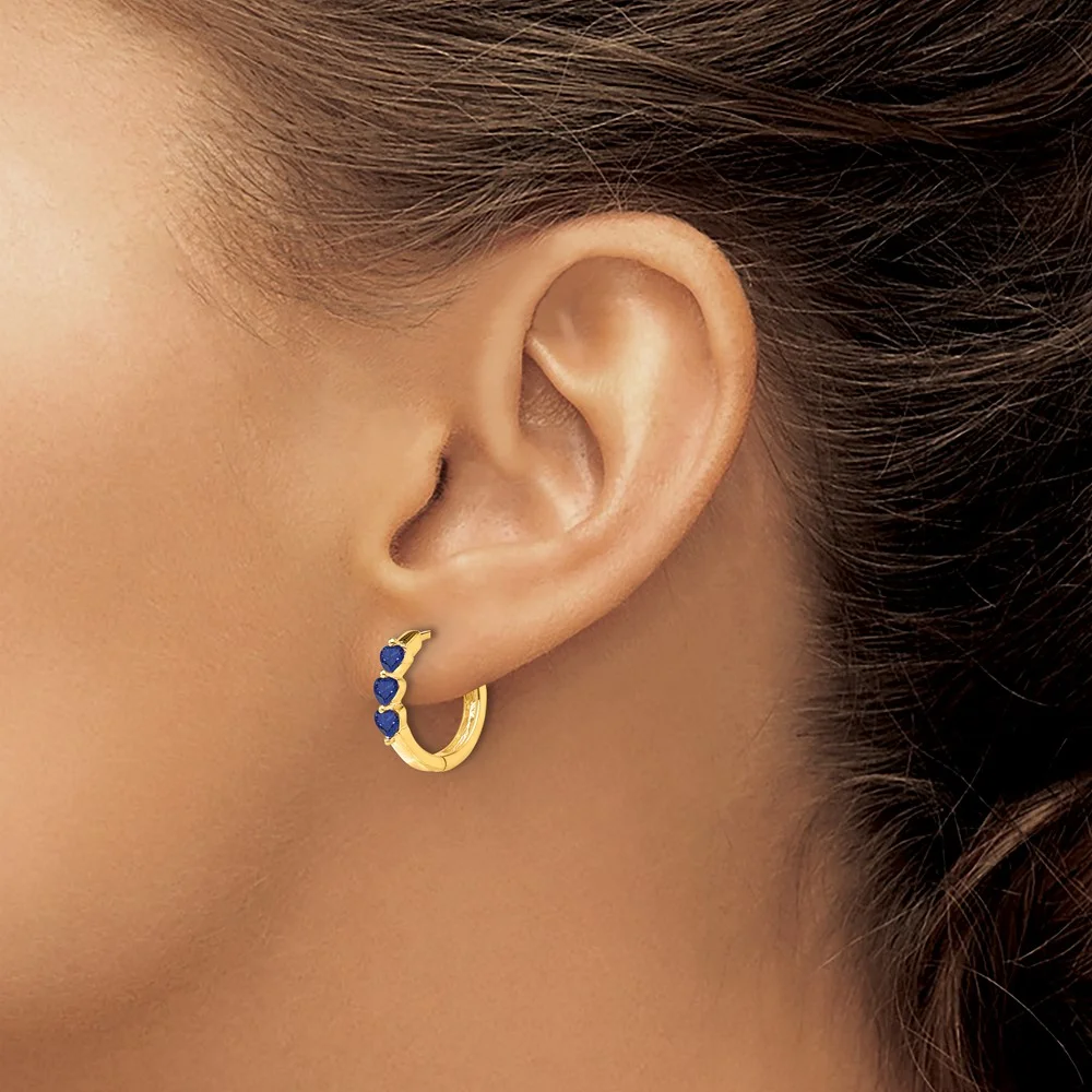 Primal Gold 14 Karat Yellow Gold with Created Sapphire Polished Hoop Earrings