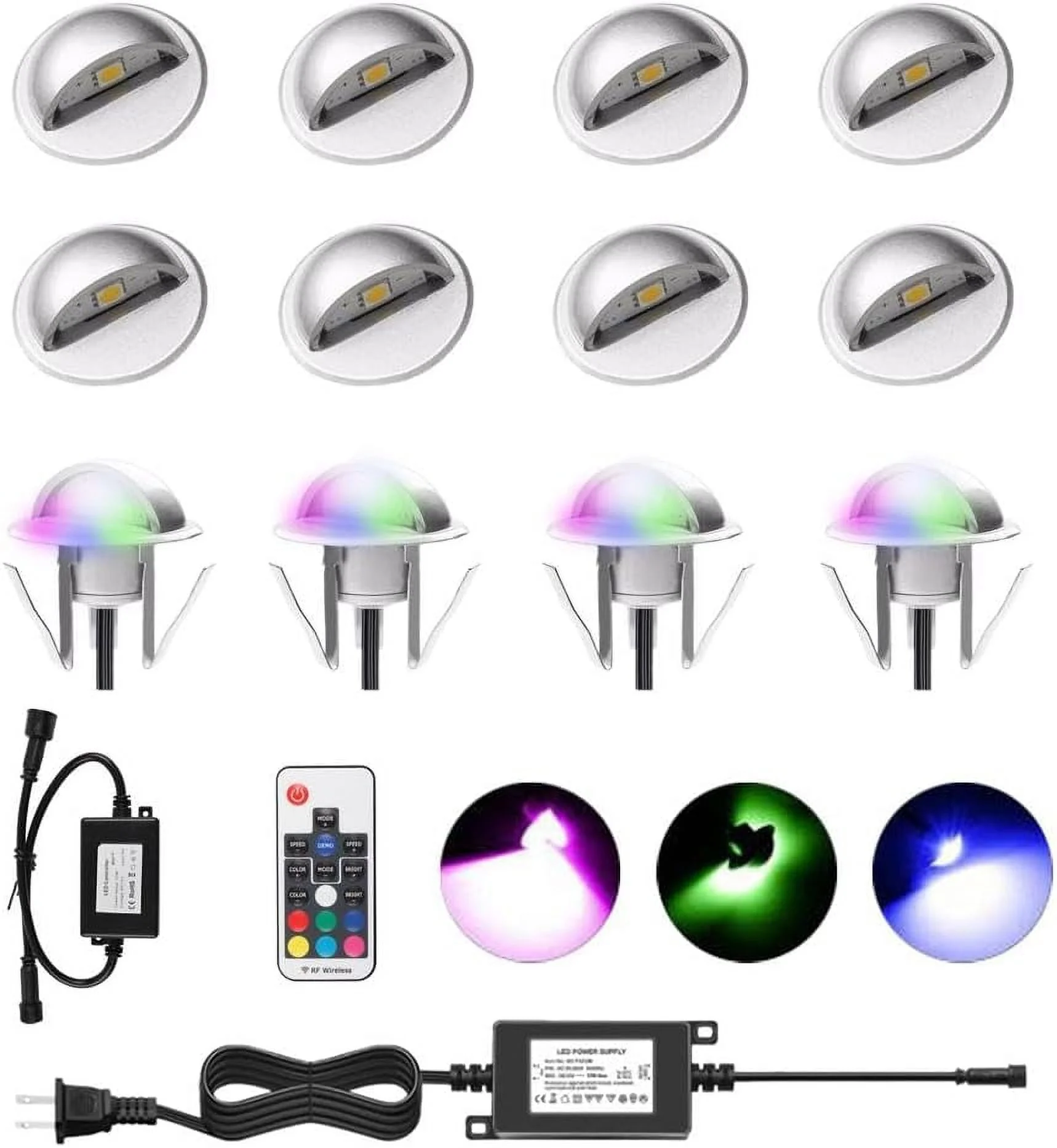 Waterproof Deck Lights Kit, 12 Pack Φ1.38 Dimmable Color Deck Light Low Voltage LED Step Stair Lighting with Remote Control for Garden,Yard,Pathway