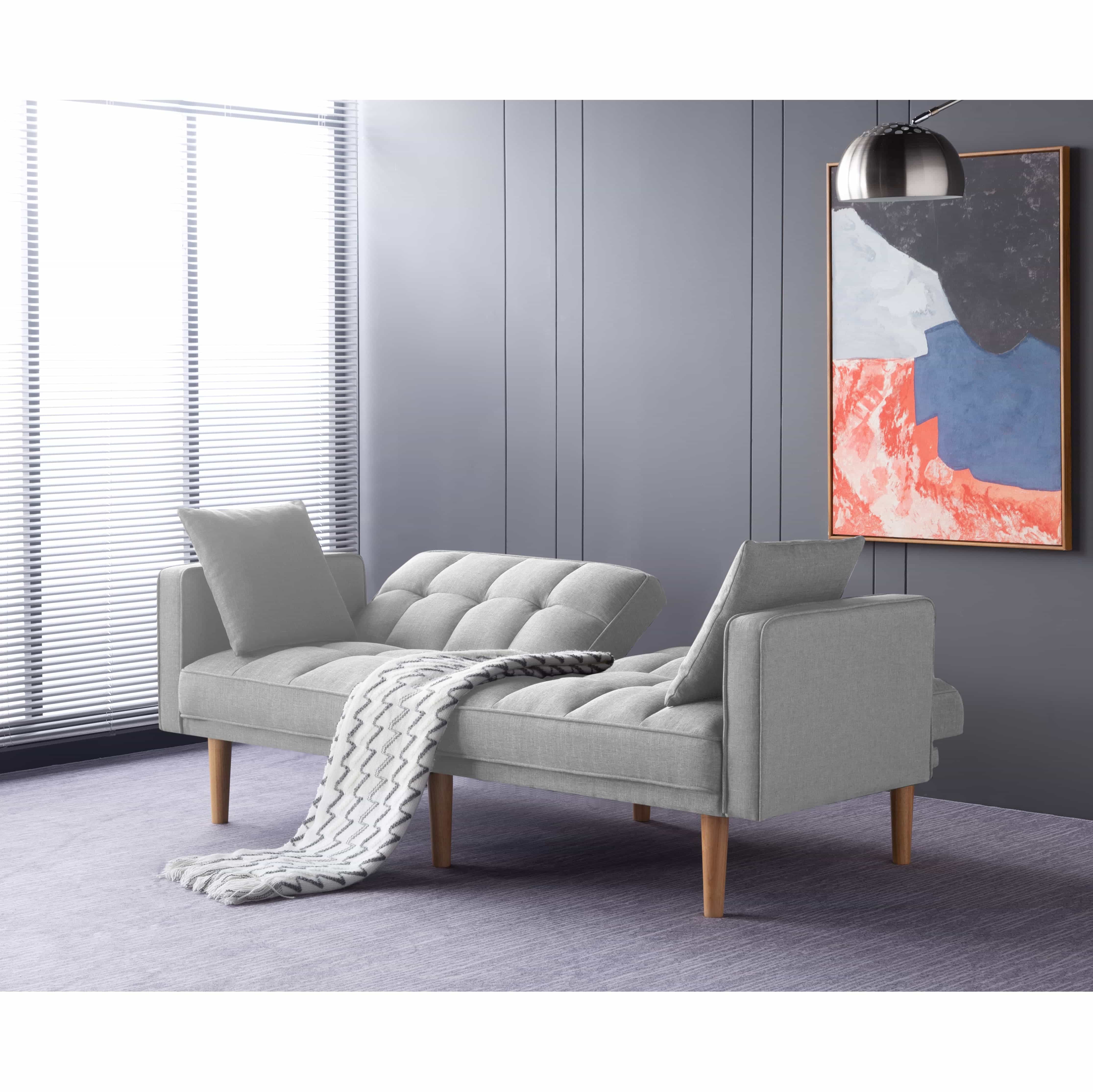 BSHTI 70.9 inch Futon Sofa Bed,Modern Adult Sleeping Chouch with 2 Pillows for Livingroom(Light Gray)