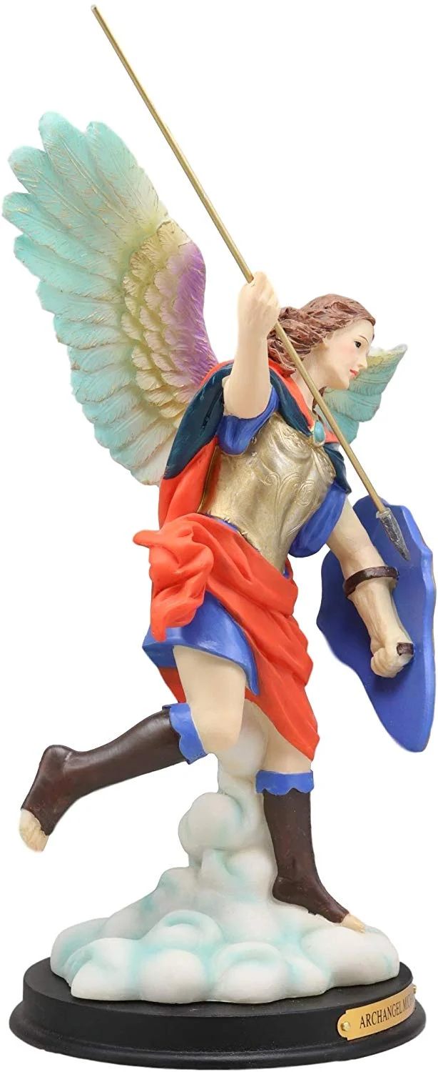 Catholic Colorful Archangel Saint Michael With Javelin Spear Shield Statue 10
