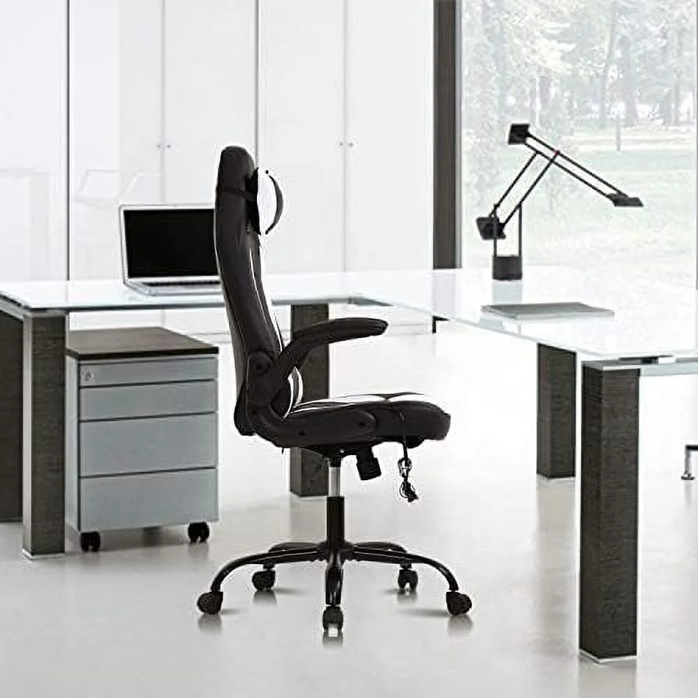 CHGBV Office Chair  Gaming Chair  Ergonomic Computer Desk Chair High Back Rolling Swivel Height Adjustable with Flip-Up Arms  Headrest and Lumbar Support  Massager  Leather （）