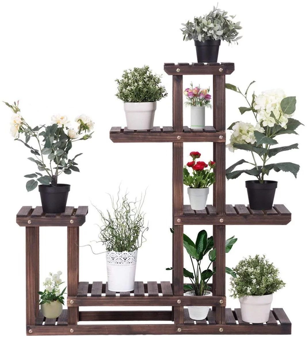 Giantex 6 Tier Wooden Plant Stand, 10 Pots Flower Display Rack, Vertical Shelves Plant Pot Holder, Multiple Tier Plant Succulent Bonsai Organizer Storage for Home Patio Balcony Garden