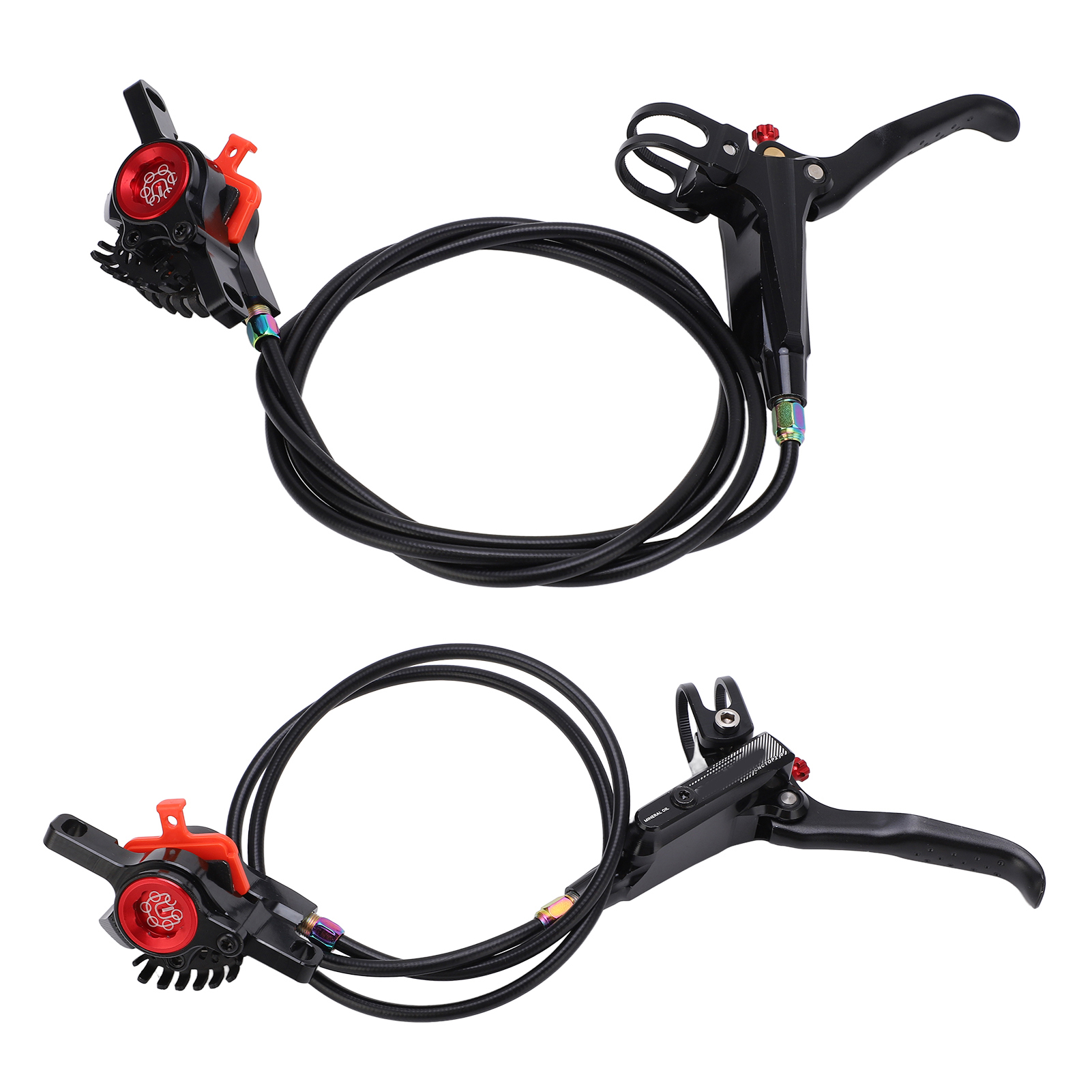 DEWIN Bicycle Disk Brake Set, Non Slip Front Rear Line Pulling Hydraulic Brake Calipers Accessory(Black)