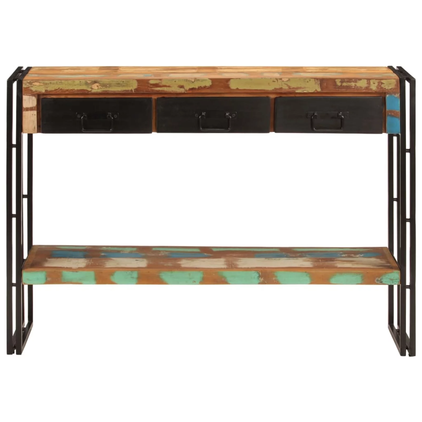 Anself Console Table with 3 Storage Drawers and Bottom Shelf, Reclaimed Wood Sofa End Side Table Steel Frame for Entryway, Hallway, Living Room, Home Furniture 43.3 x 11.8 x 29.9 Inches (L x W x H)